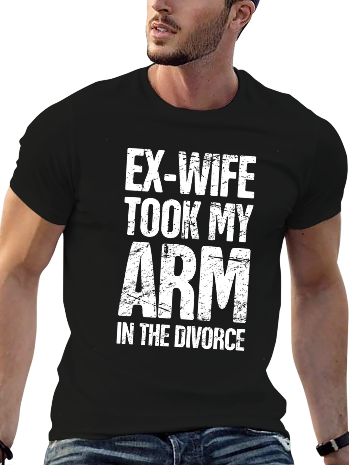 Black Humorous Divorce T-Shirt: Ex-Wife Took My Arm view 6