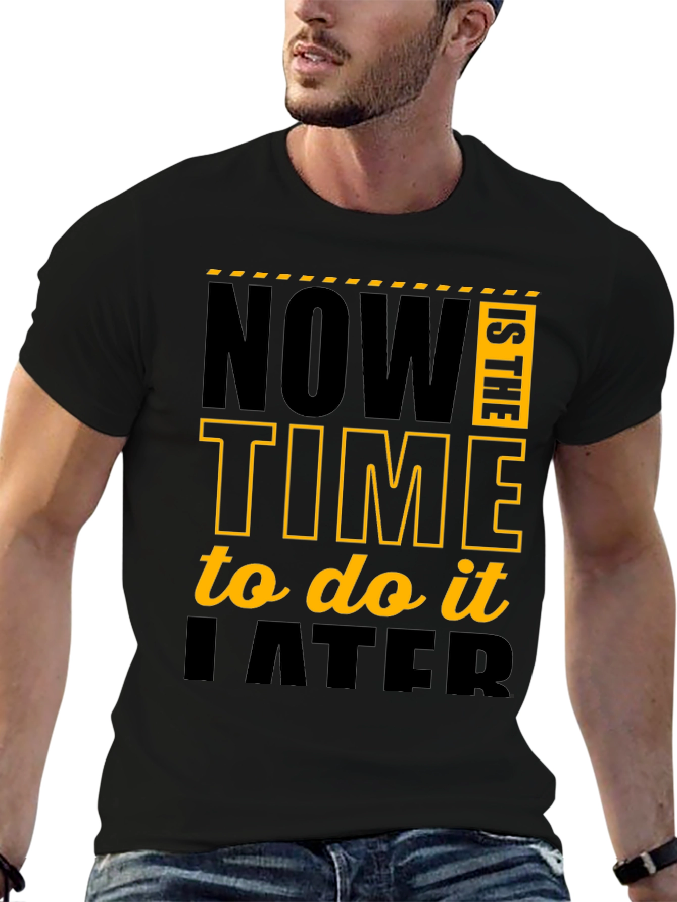 Black Funny Procrastination T-Shirt - Now Is The Time To Do It Later view 6