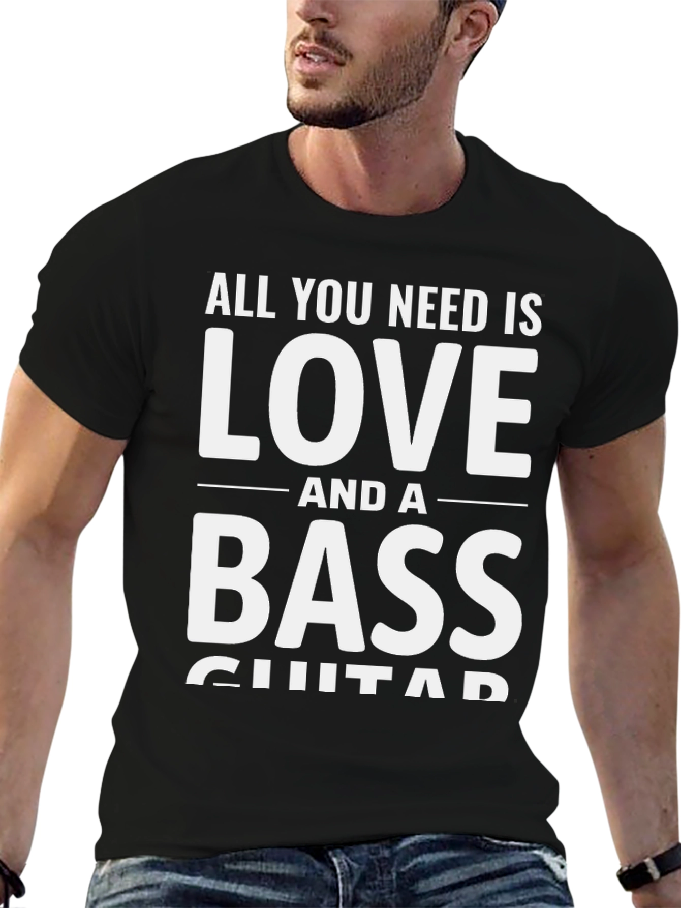Black Love and Bass Guitar Black T-Shirt - Musician Tee view 6