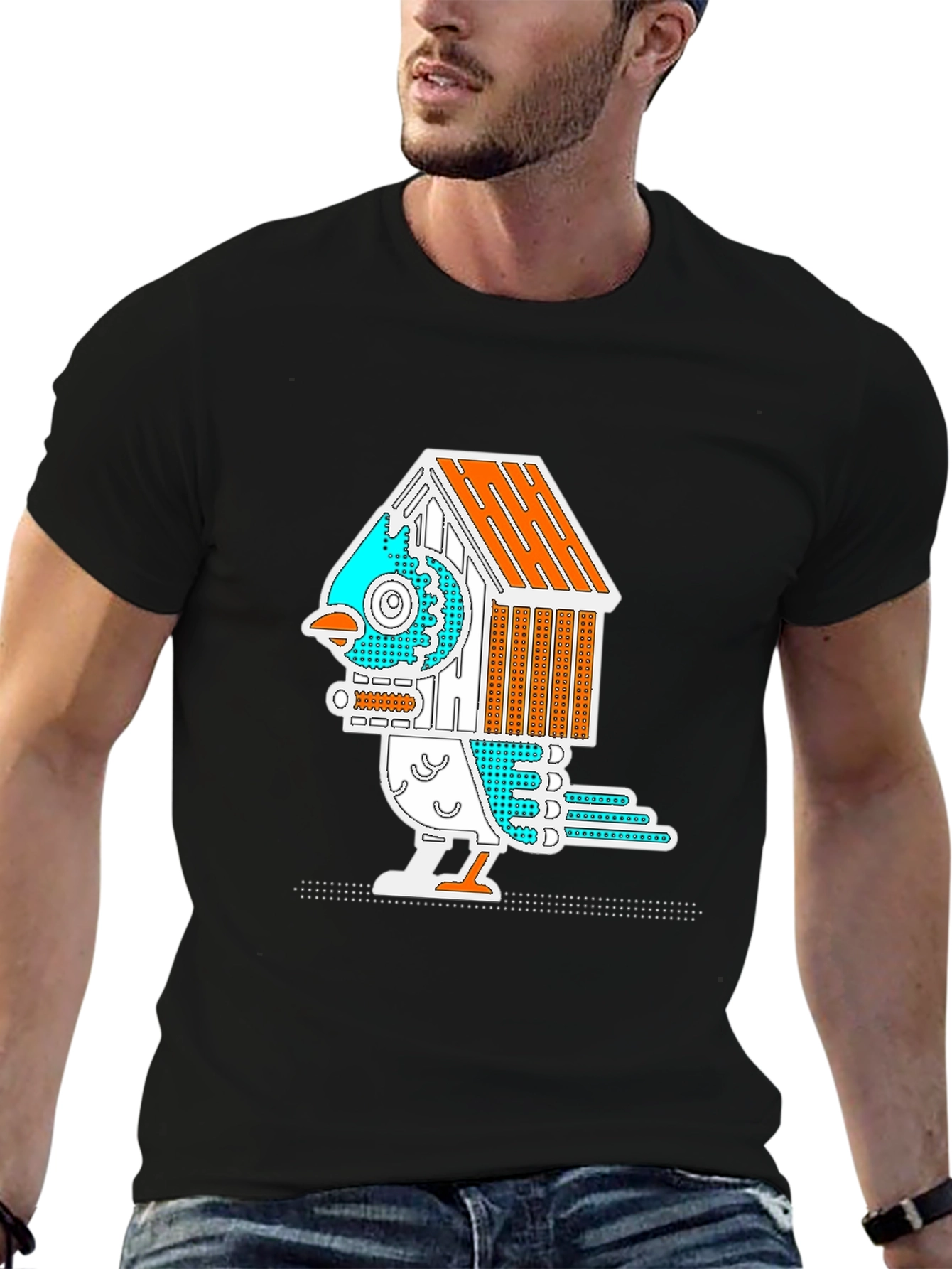 Black Birdhouse Bird Graphic Tee - Quirky & Unique view 6