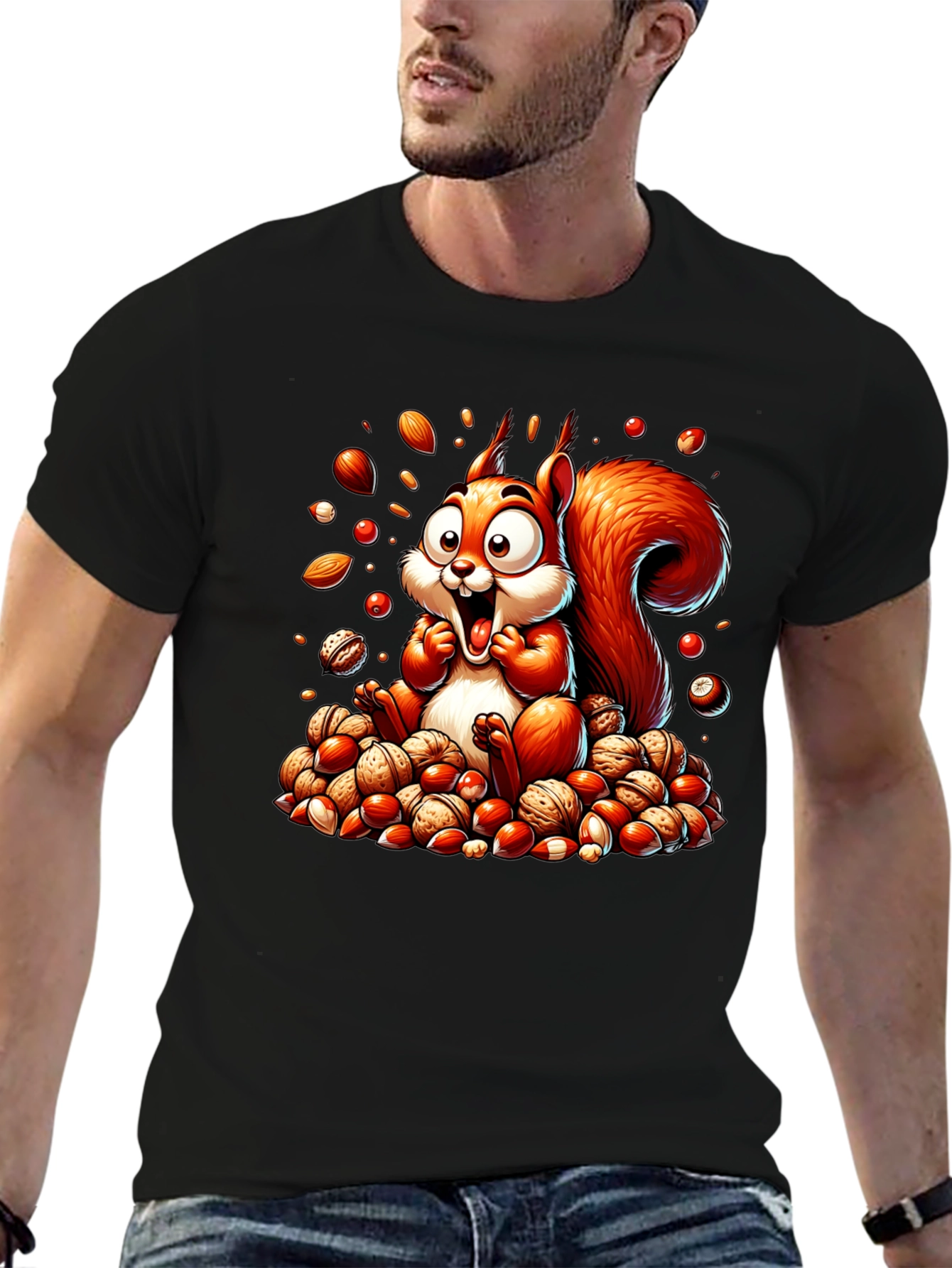 Black Squirrel Nut Lover T-Shirt - Cartoon Design view 6