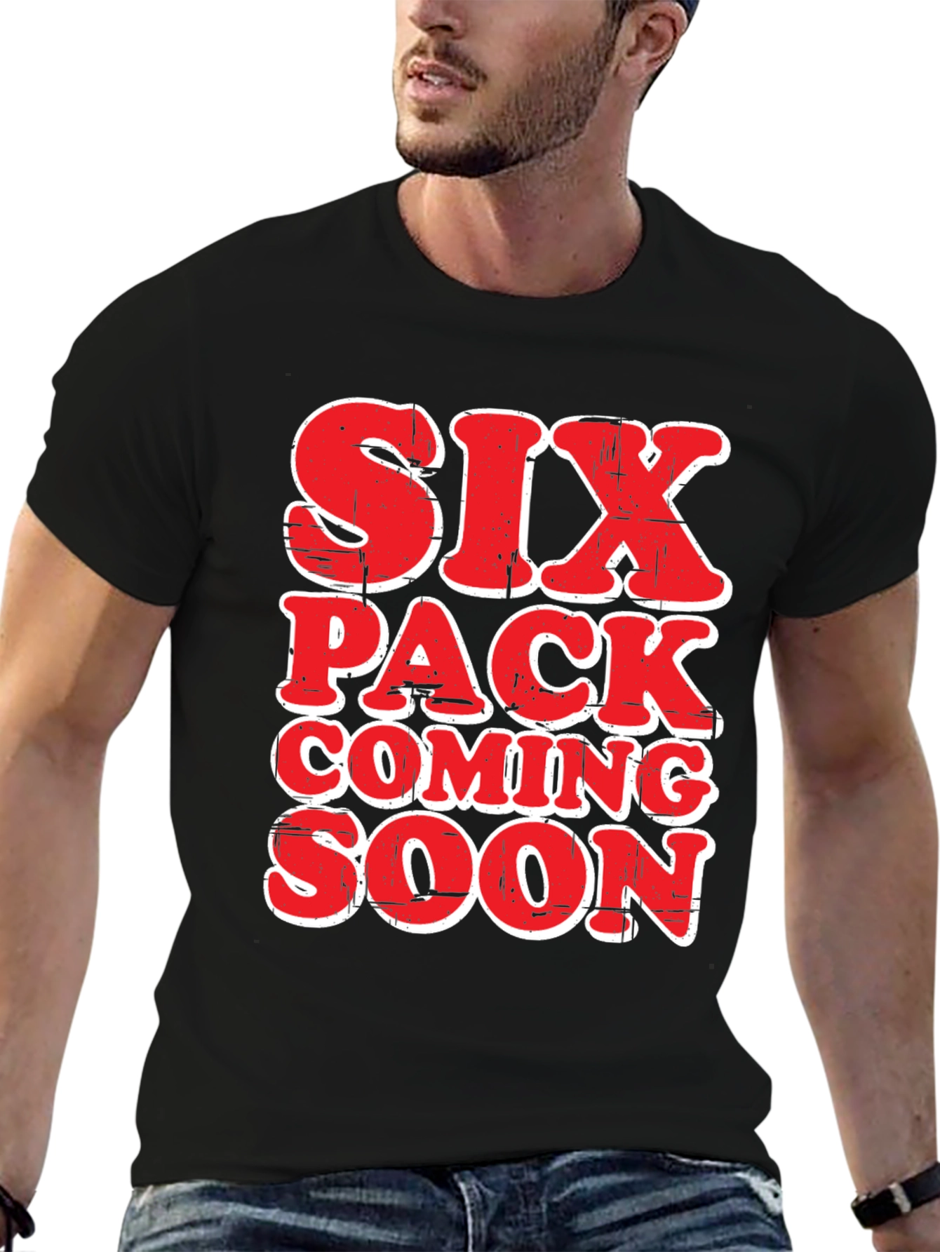 Black Six Pack Coming Soon Funny Men's T-Shirt view 6