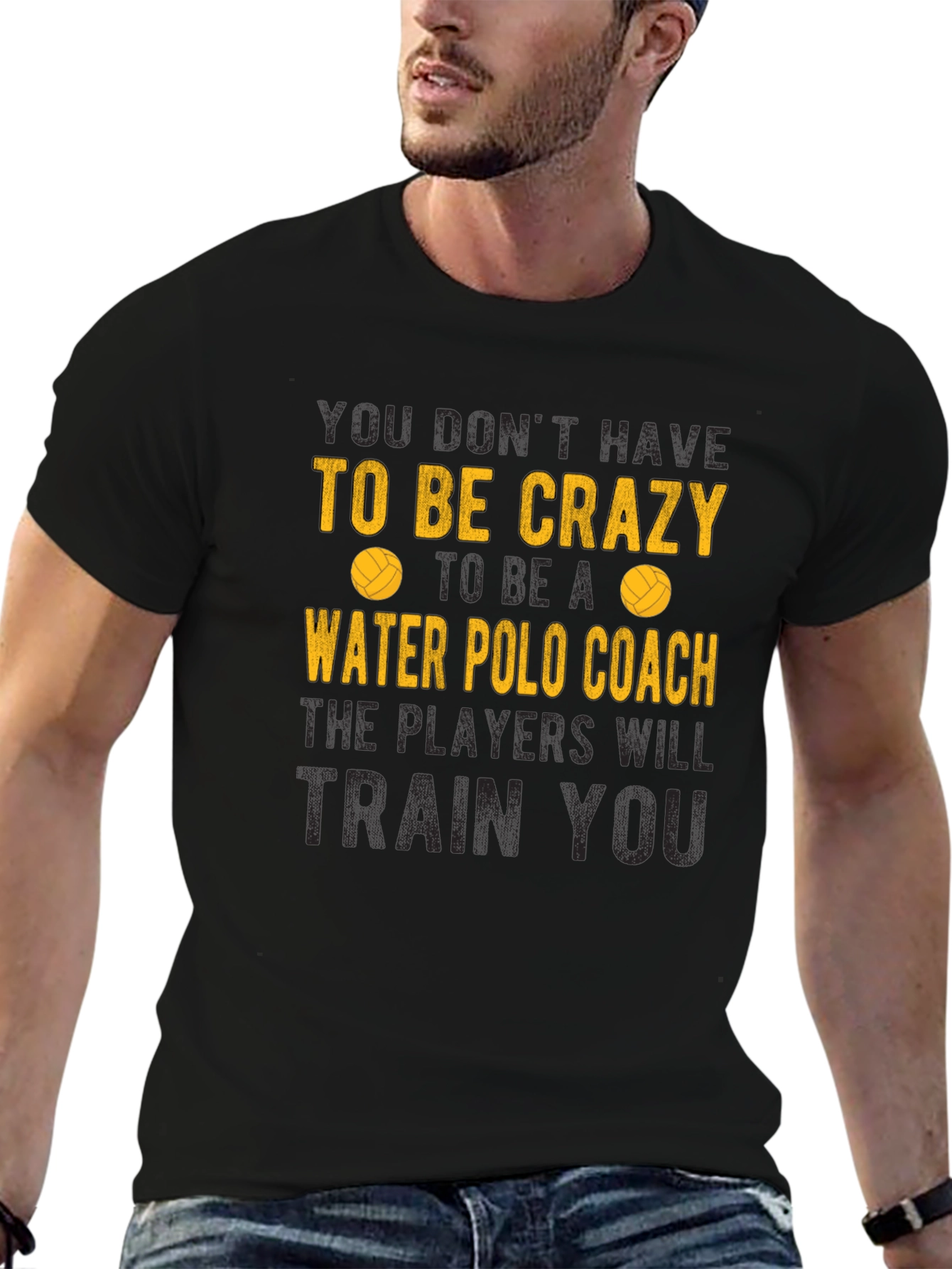 Black Crazy Water Polo Coach T-Shirt - Humorous Sportswear view 6