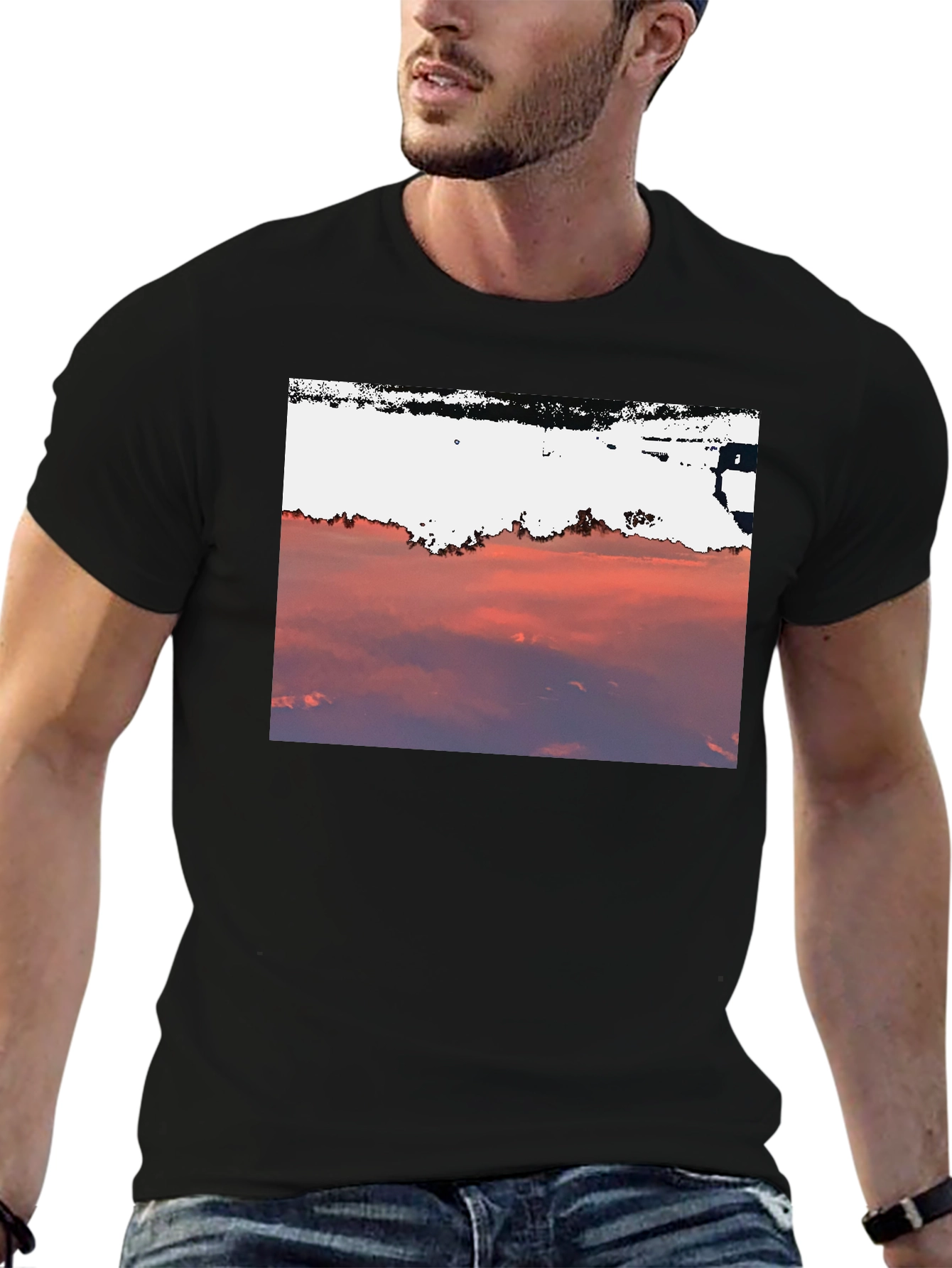 Black Sunset Sky Graphic Tee - Black Cotton Blend view 6