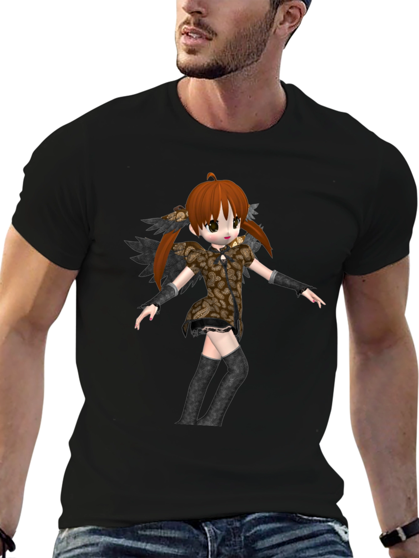 Black Anime Girl Graphic Black T-Shirt view 6