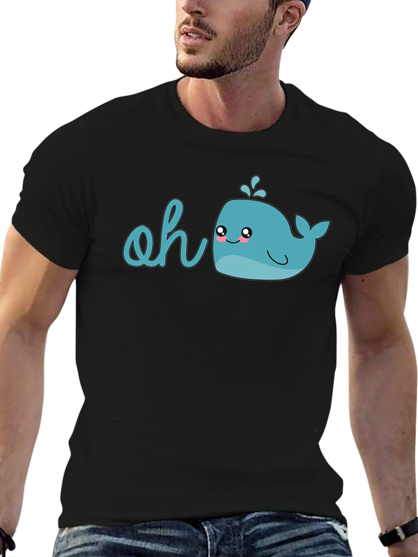 Black Cute Cartoon Whale Graphic T-Shirt view 6
