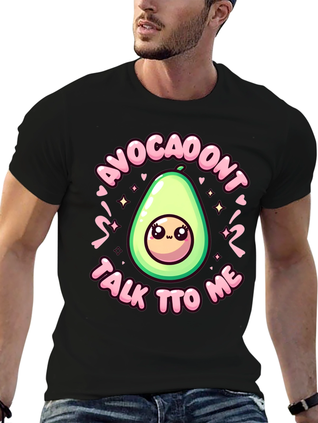 Black Cute Avocado Cartoon S'Avoca-Don't Talk To Me Black T-Shirt view 6