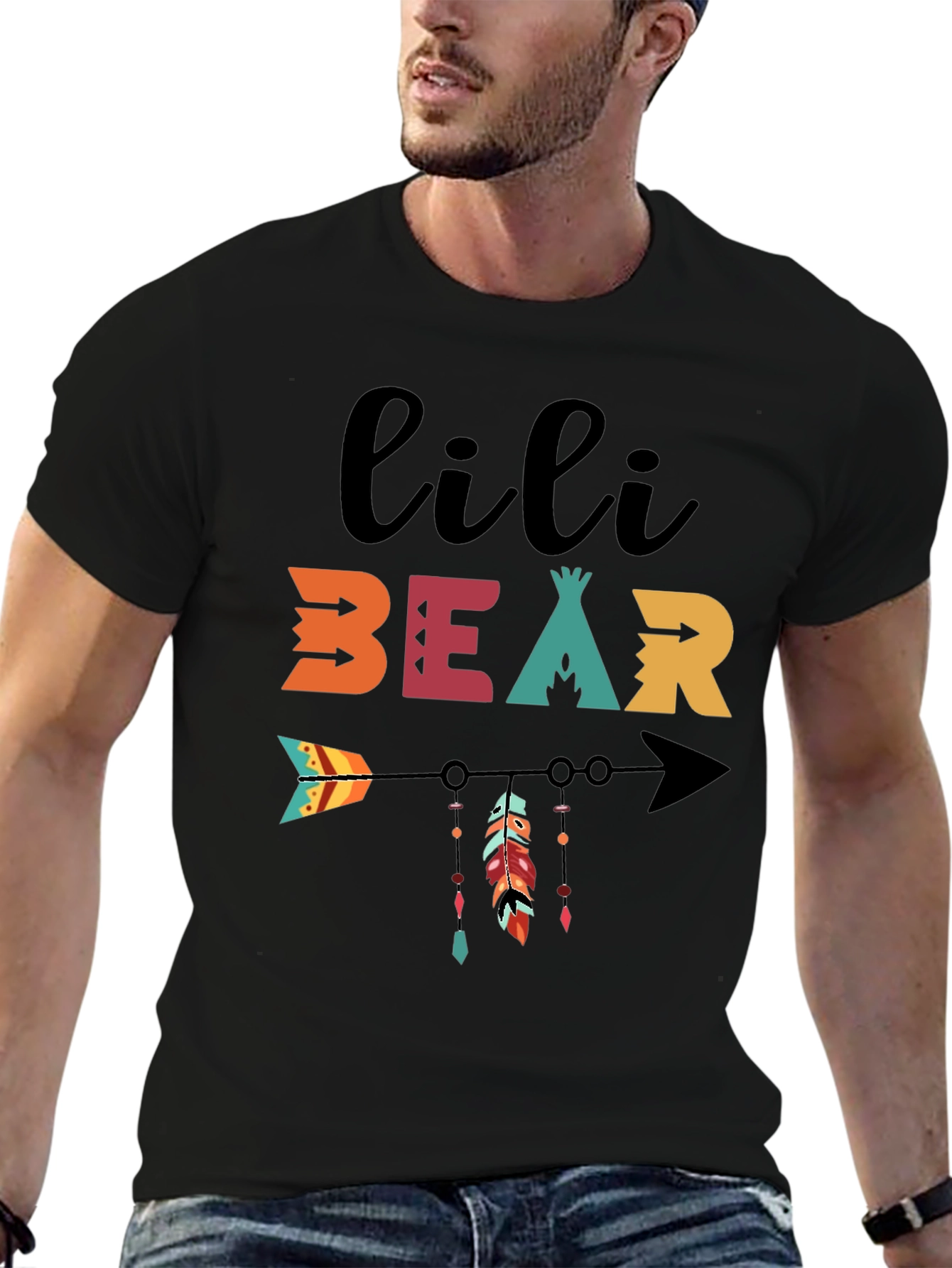 Black Lili Bear Arrow Graphic Tee - Black Cotton Blend Shirt view 6