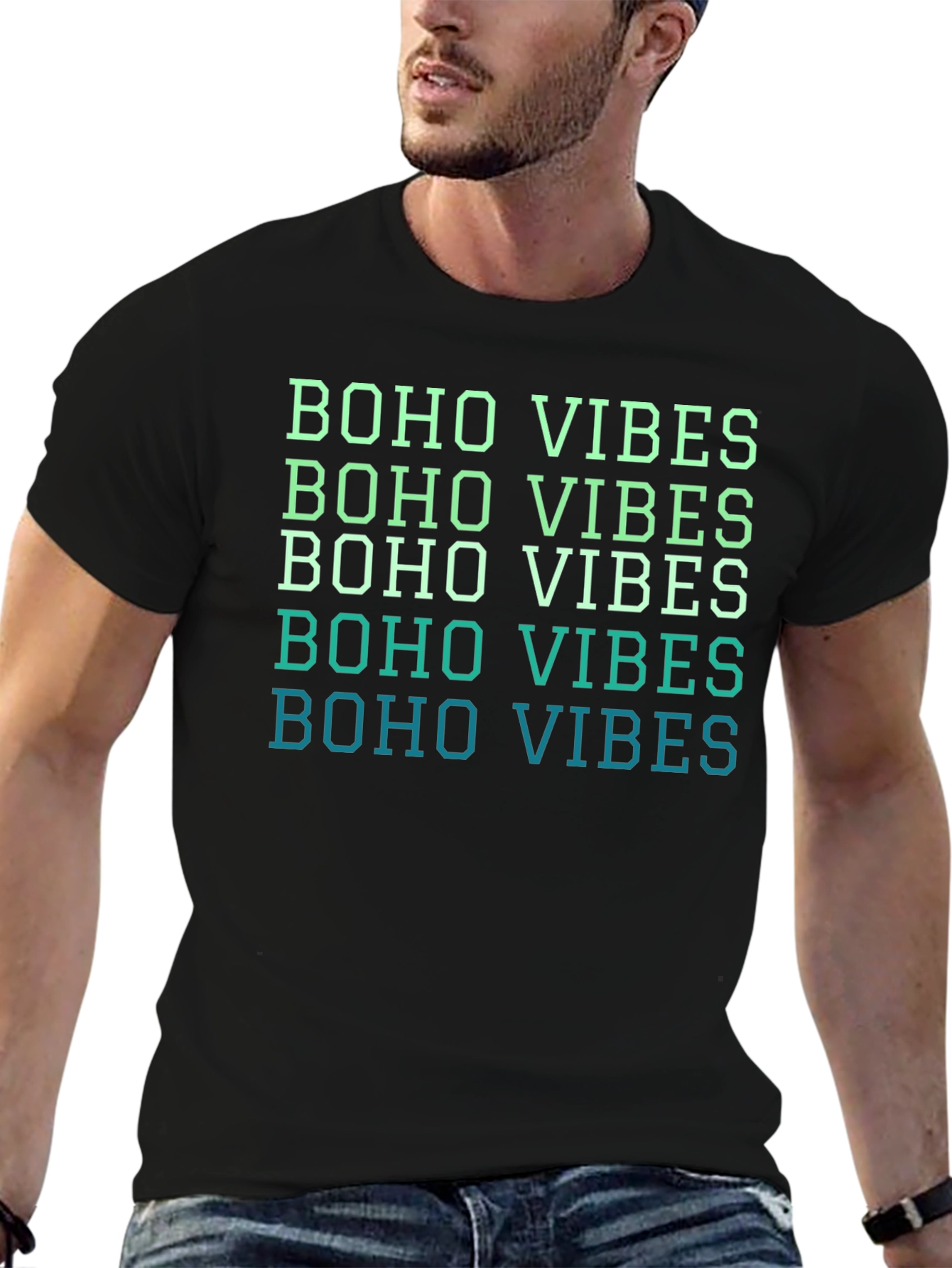 Black Boho Vibes Graphic Tee - Relaxed Fit Black T-Shirt view 6