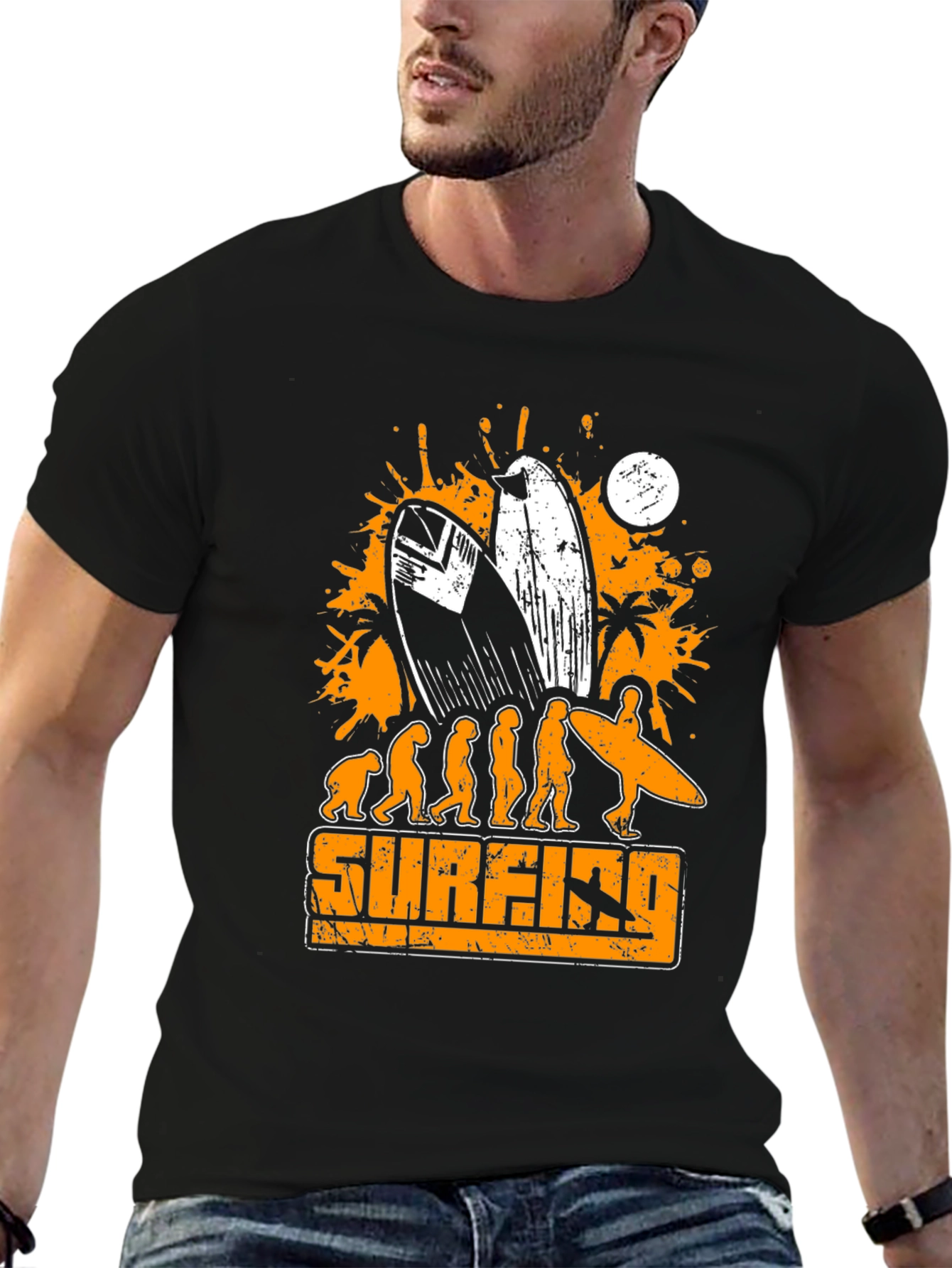 Black Surfing Evolution Graphic T-Shirt - Mens Black Tee view 6
