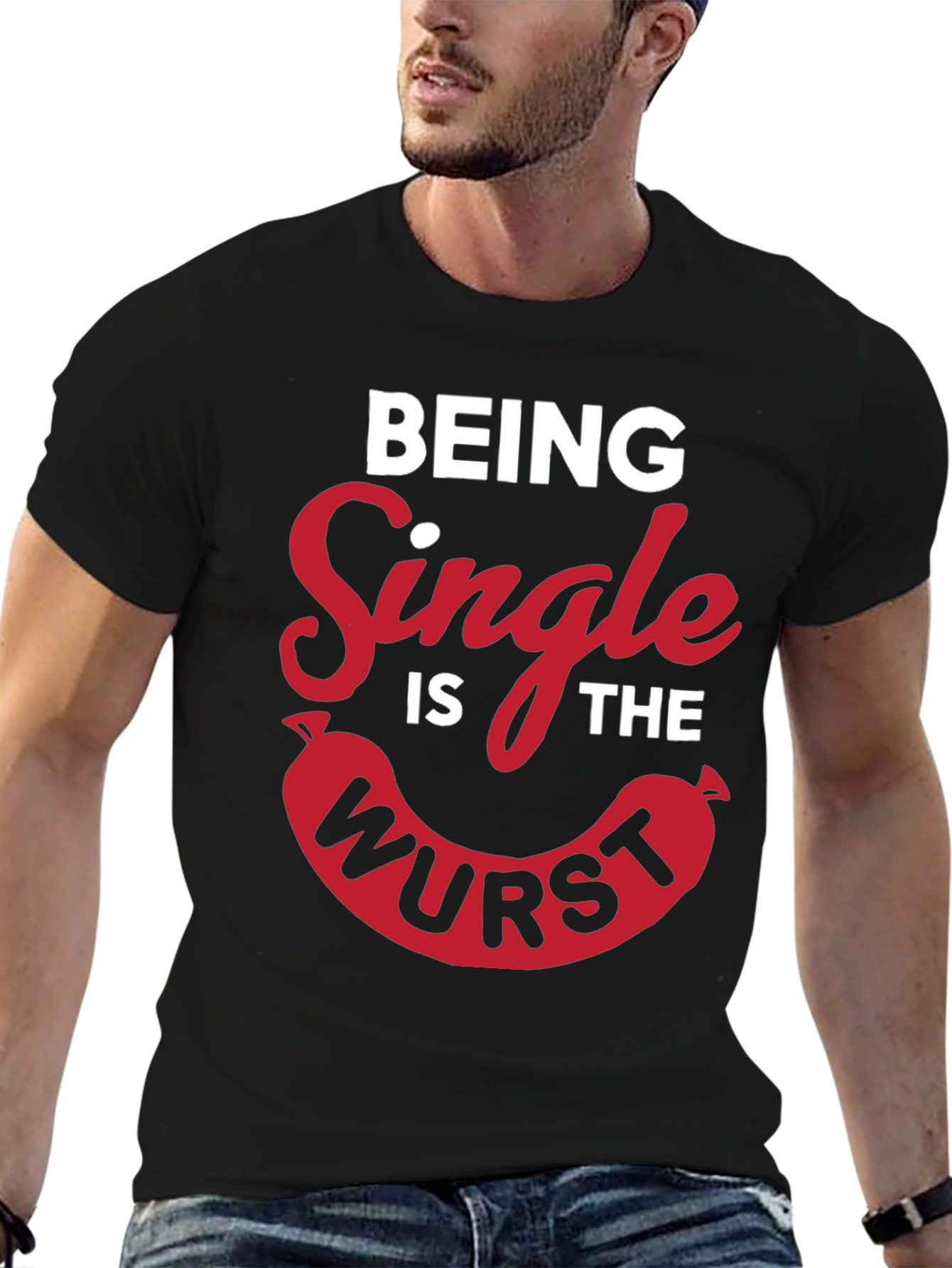 Black Being Single Is The Wurst Novelty T-Shirt view 6
