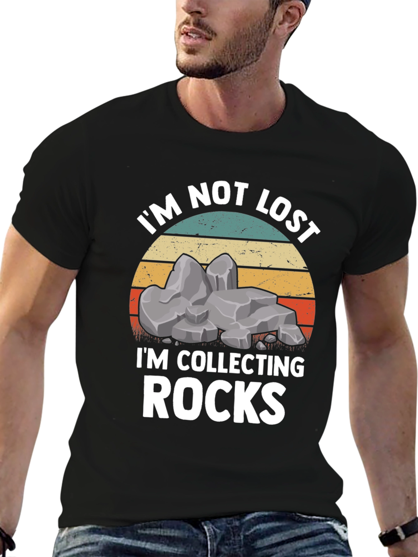 Black I'm Not Lost I'm Collecting Rocks T-Shirt view 6