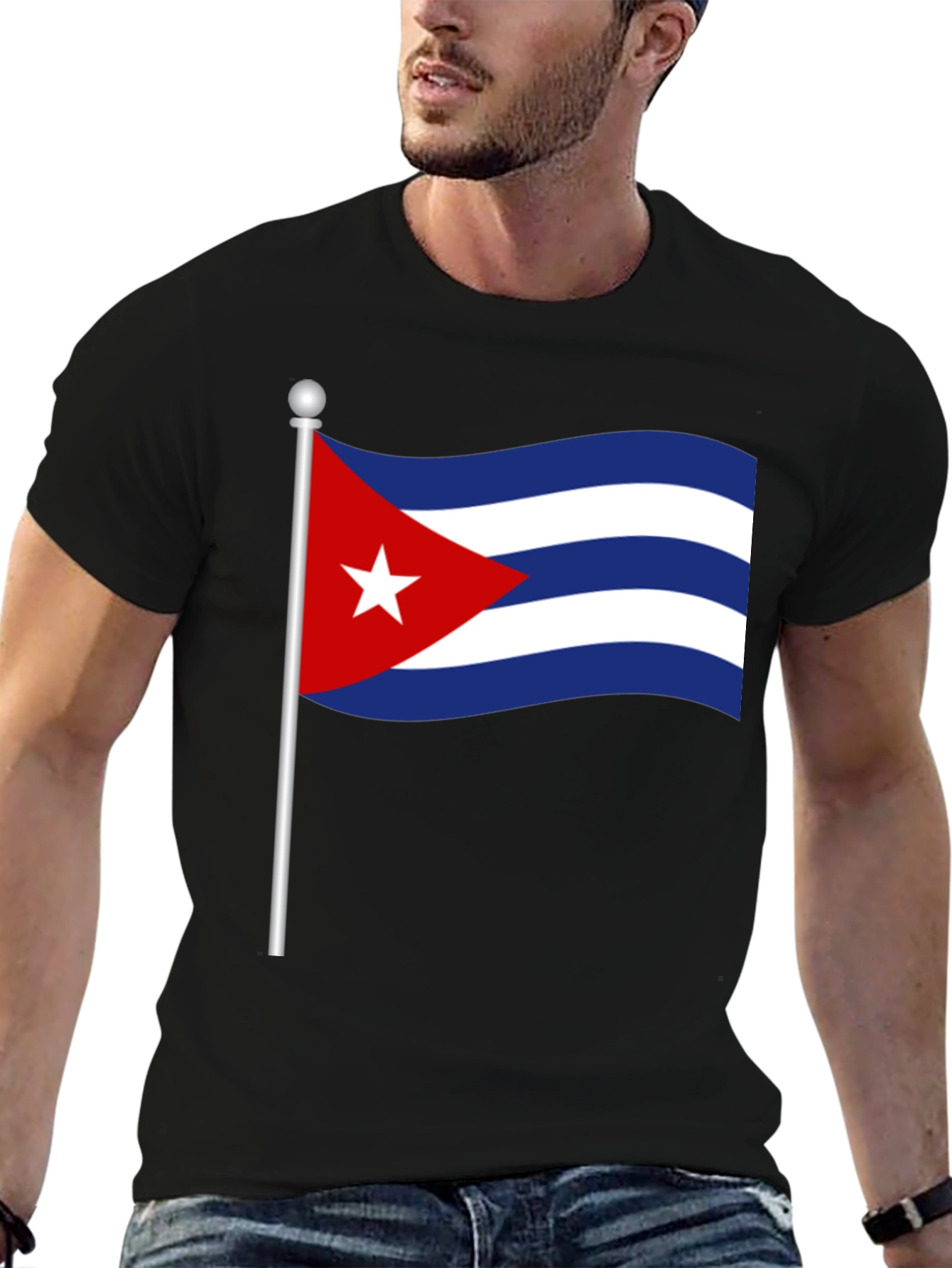 Black Cuba Flag T-Shirt - Black Crew Neck Tee view 6