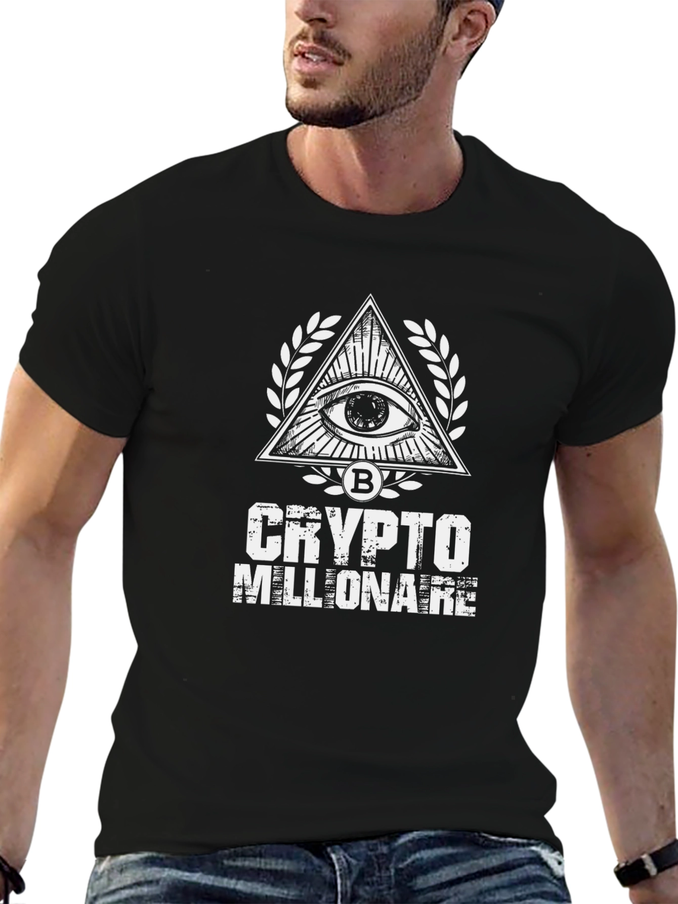 Black Crypto Millionaire T-Shirt - Black Tee with Illuminati Eye view 6