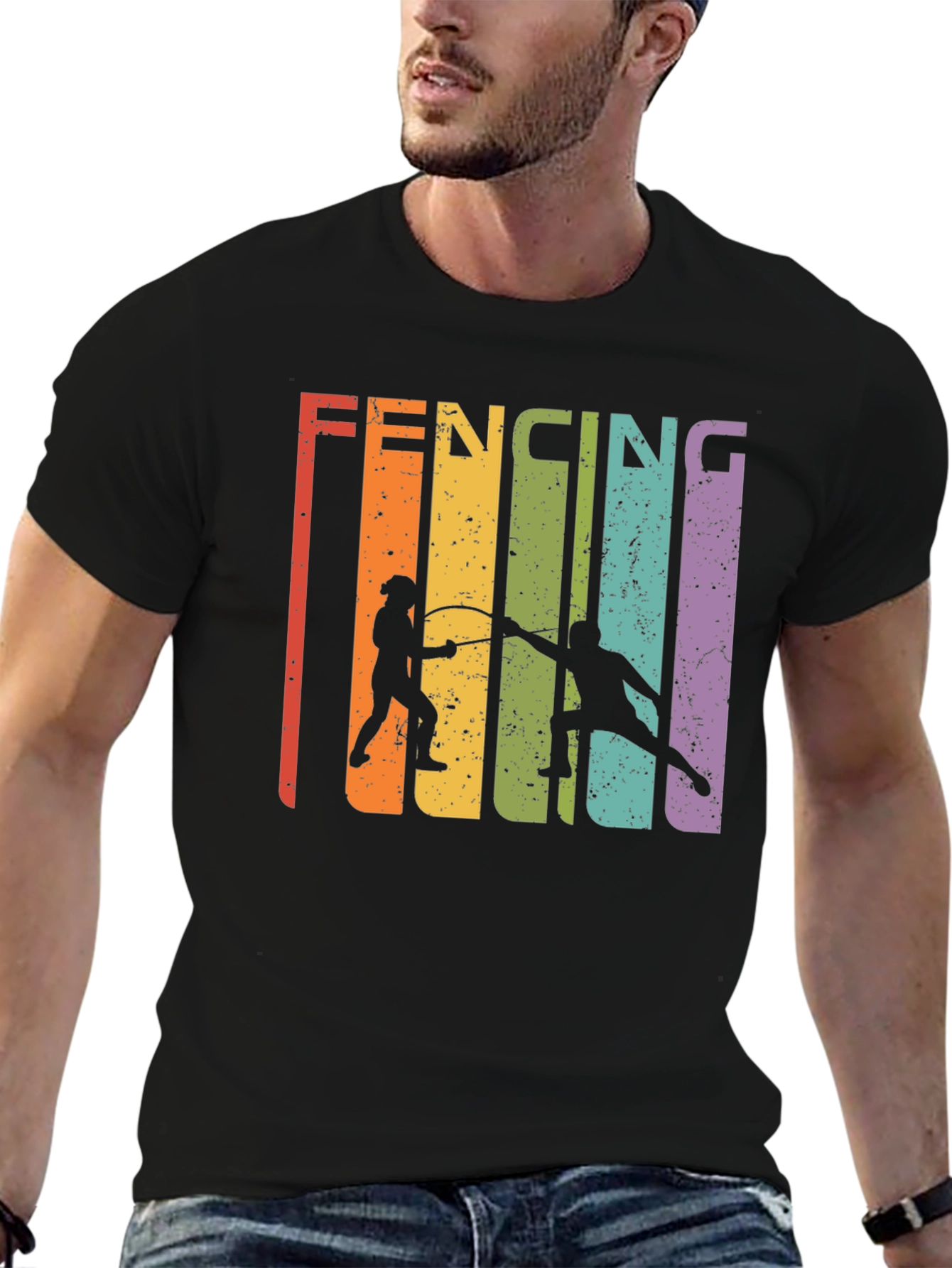 Black Retro Fencing Graphic T-Shirt view 6