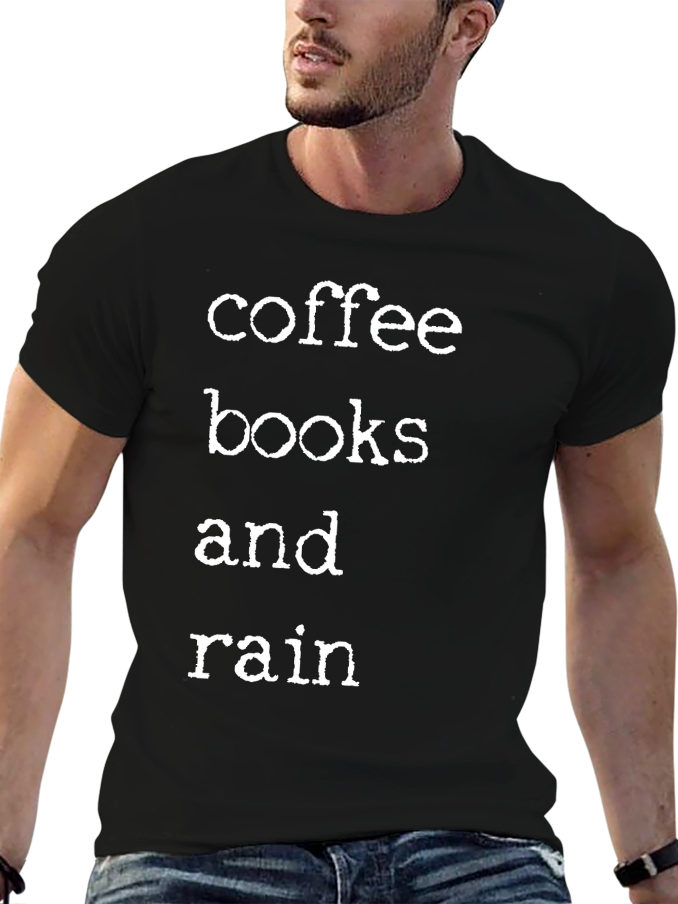 Black Coffee Books and Rain T-Shirt view 6