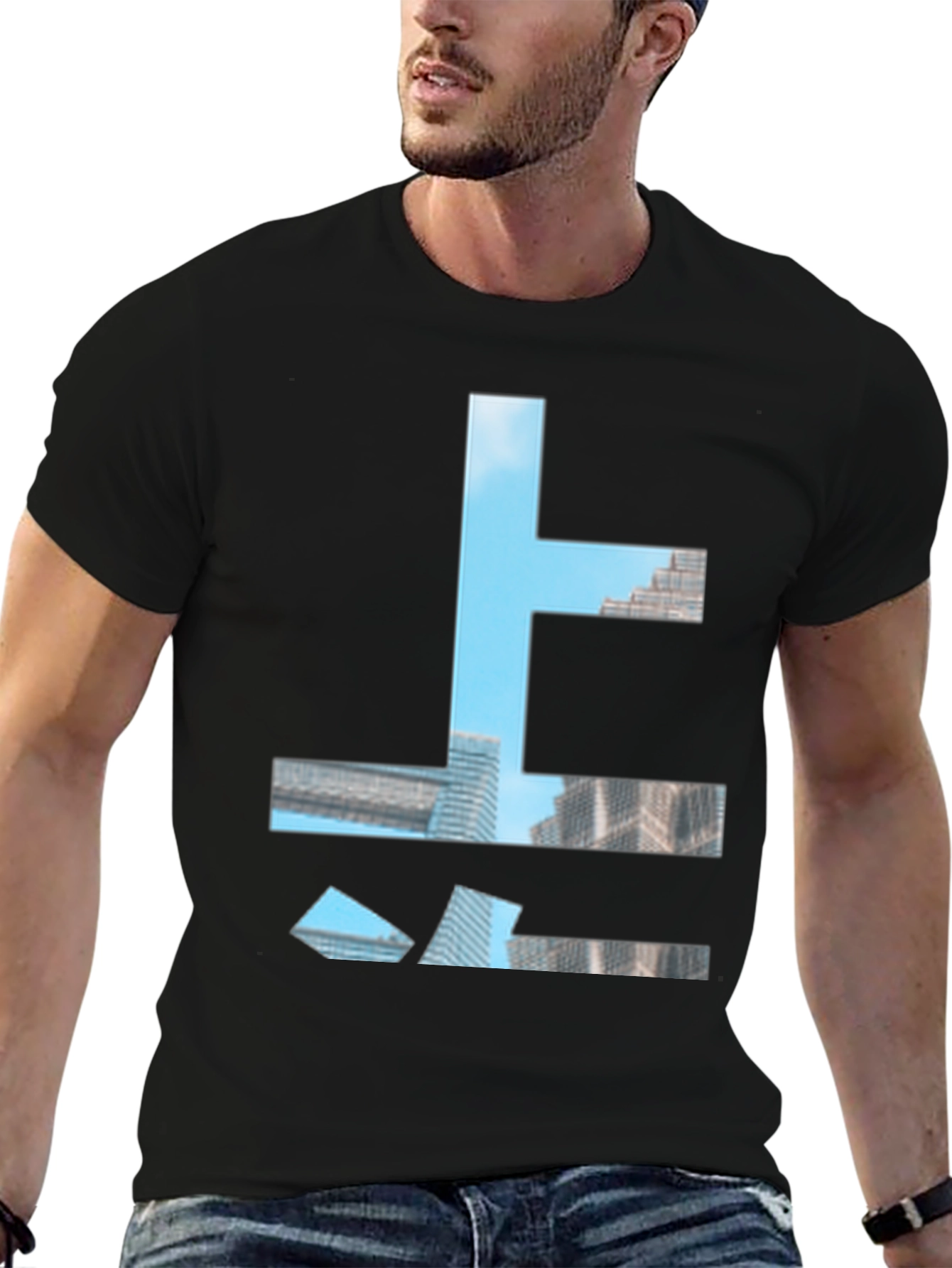 Black Urban Abstract Graphic Tee - Modern Black T-Shirt view 6