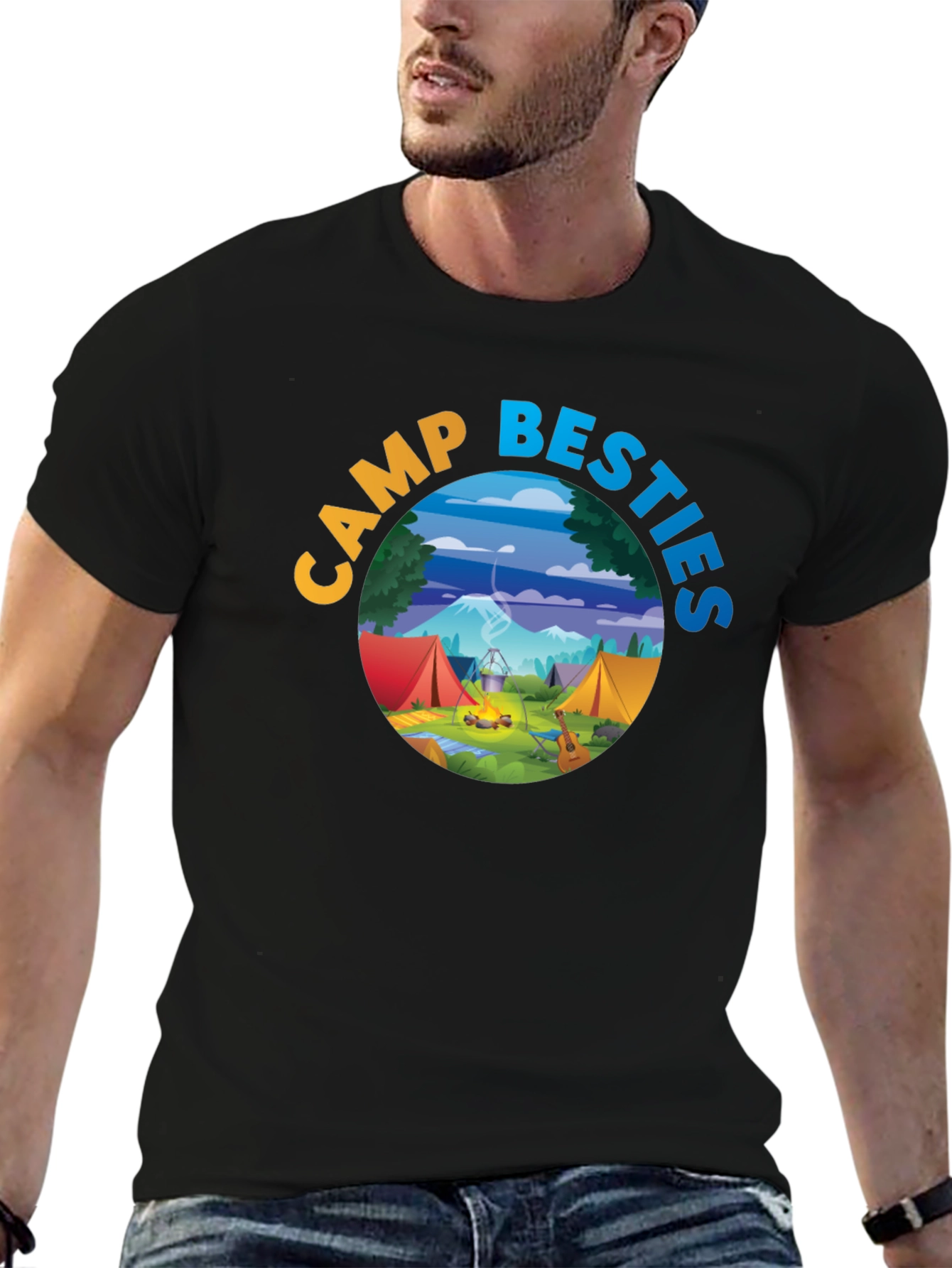 Black Camp Besties Graphic Tee - Black Cotton T-Shirt view 6