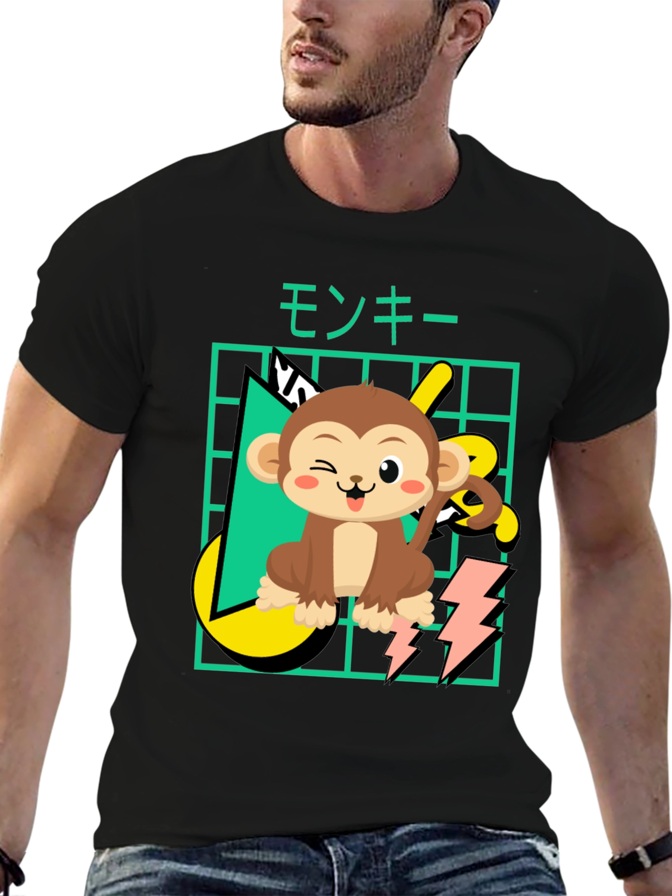 Black Cartoon Monkey Graphic Tee view 6