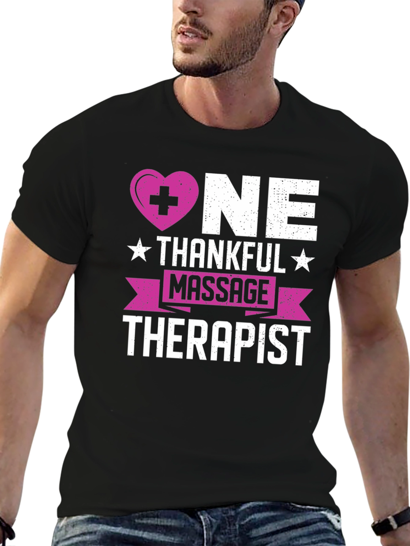 Black Thankful Massage Therapist T-Shirt view 6