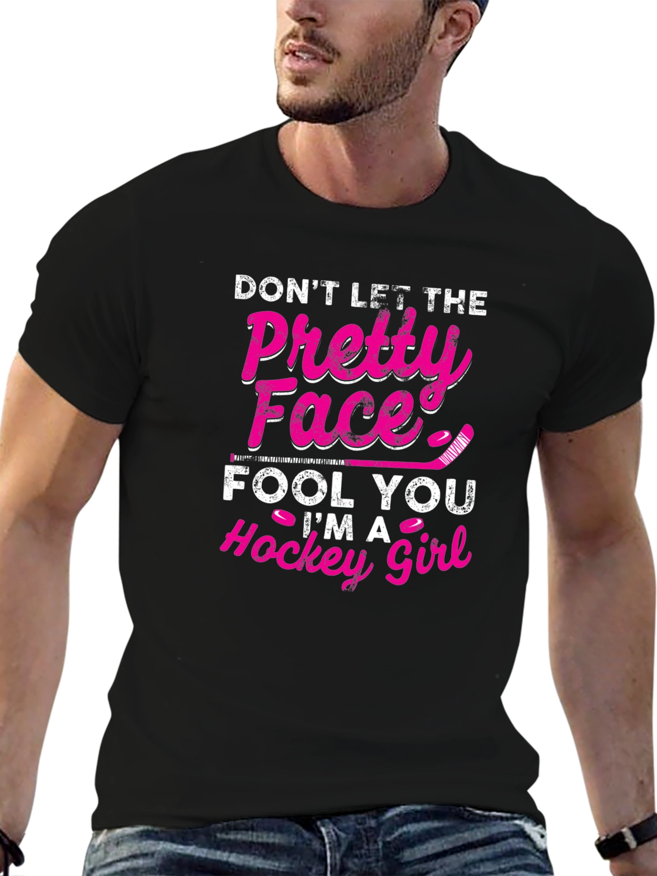 Black Hockey Girl T-Shirt - Don't Let The Pretty Face Fool You view 6