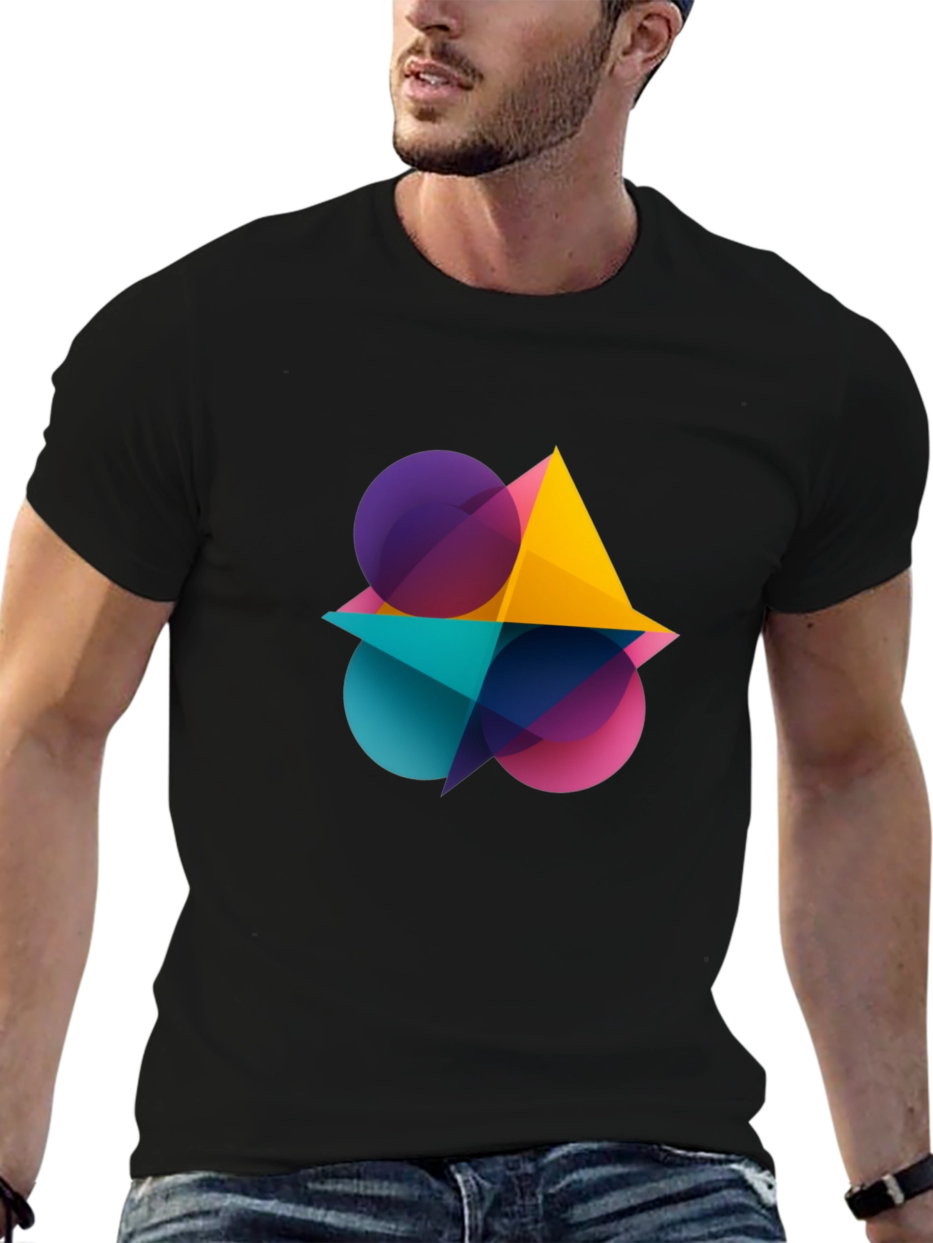 Black Abstract Geometric Design Black T-Shirt view 6