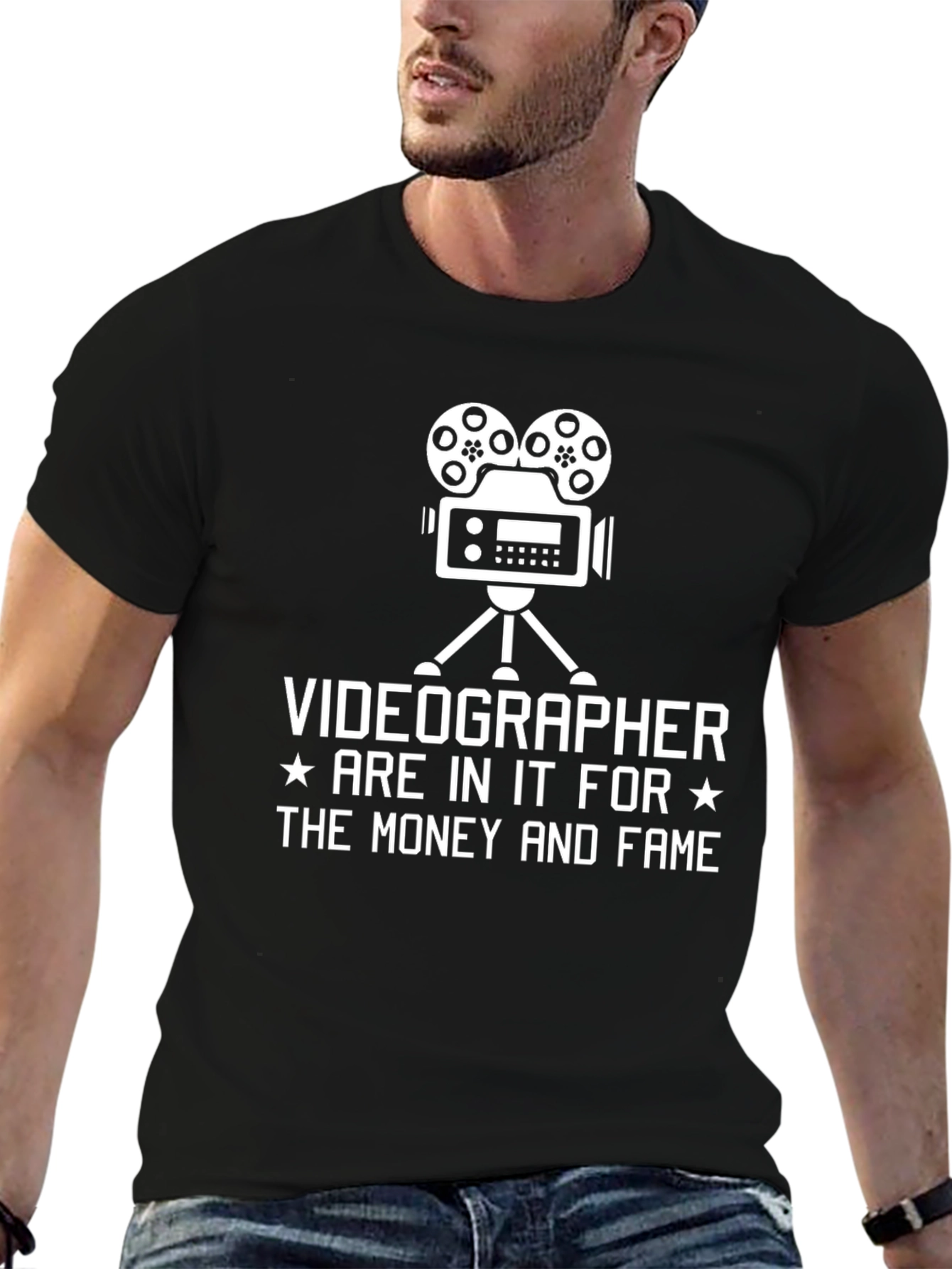 Black Videographer T-Shirt - For the Money and Fame view 6