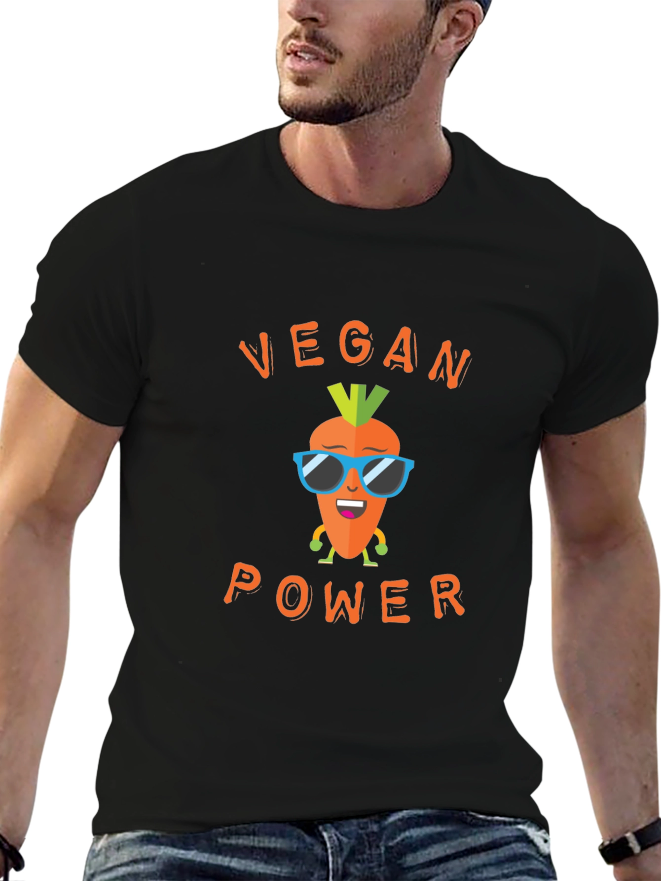 Black Vegan Power Graphic Tee - Carrot Cartoon view 6