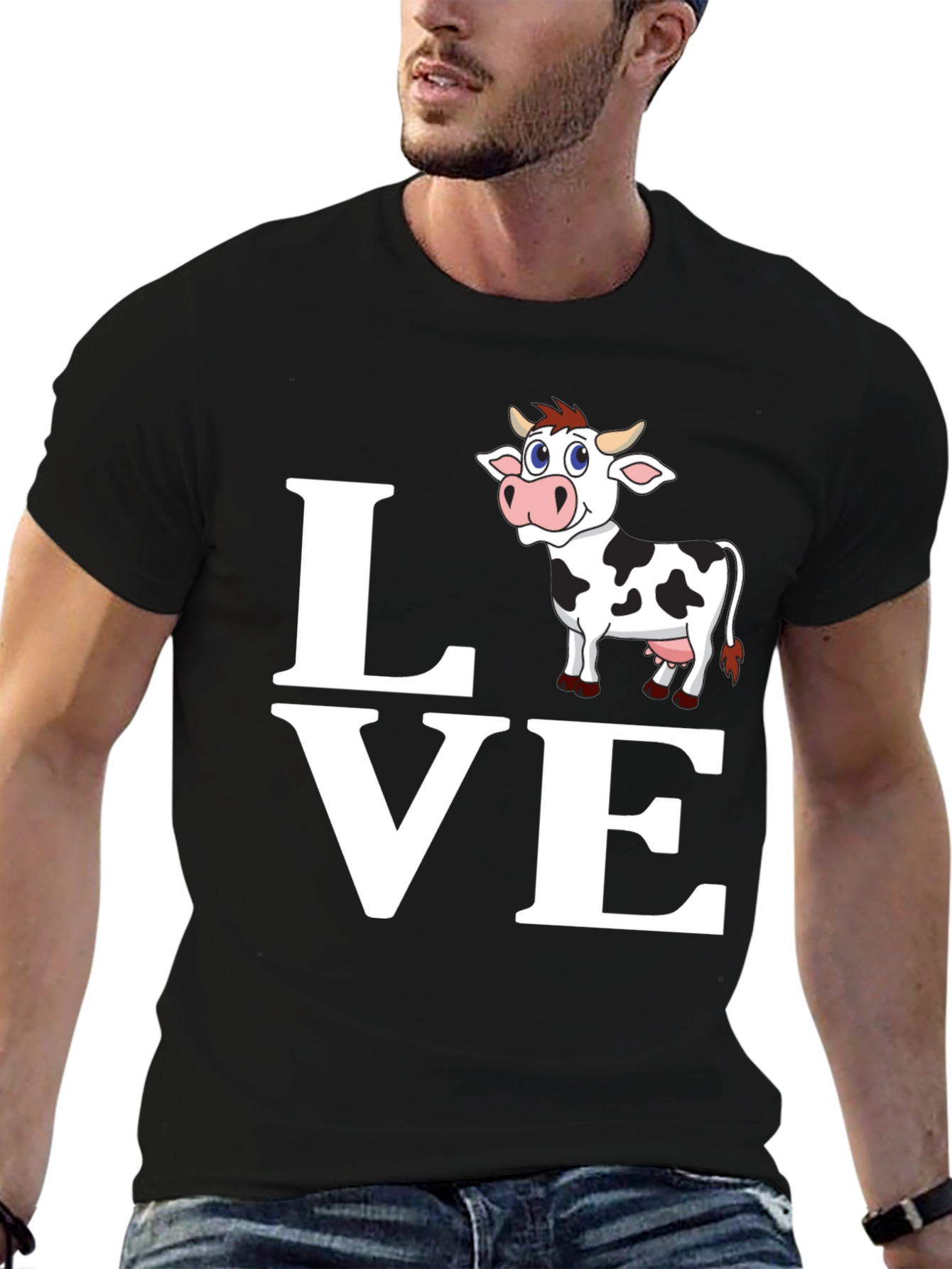 Black Cute Cow Lover T-Shirt - Black Cotton Blend view 6