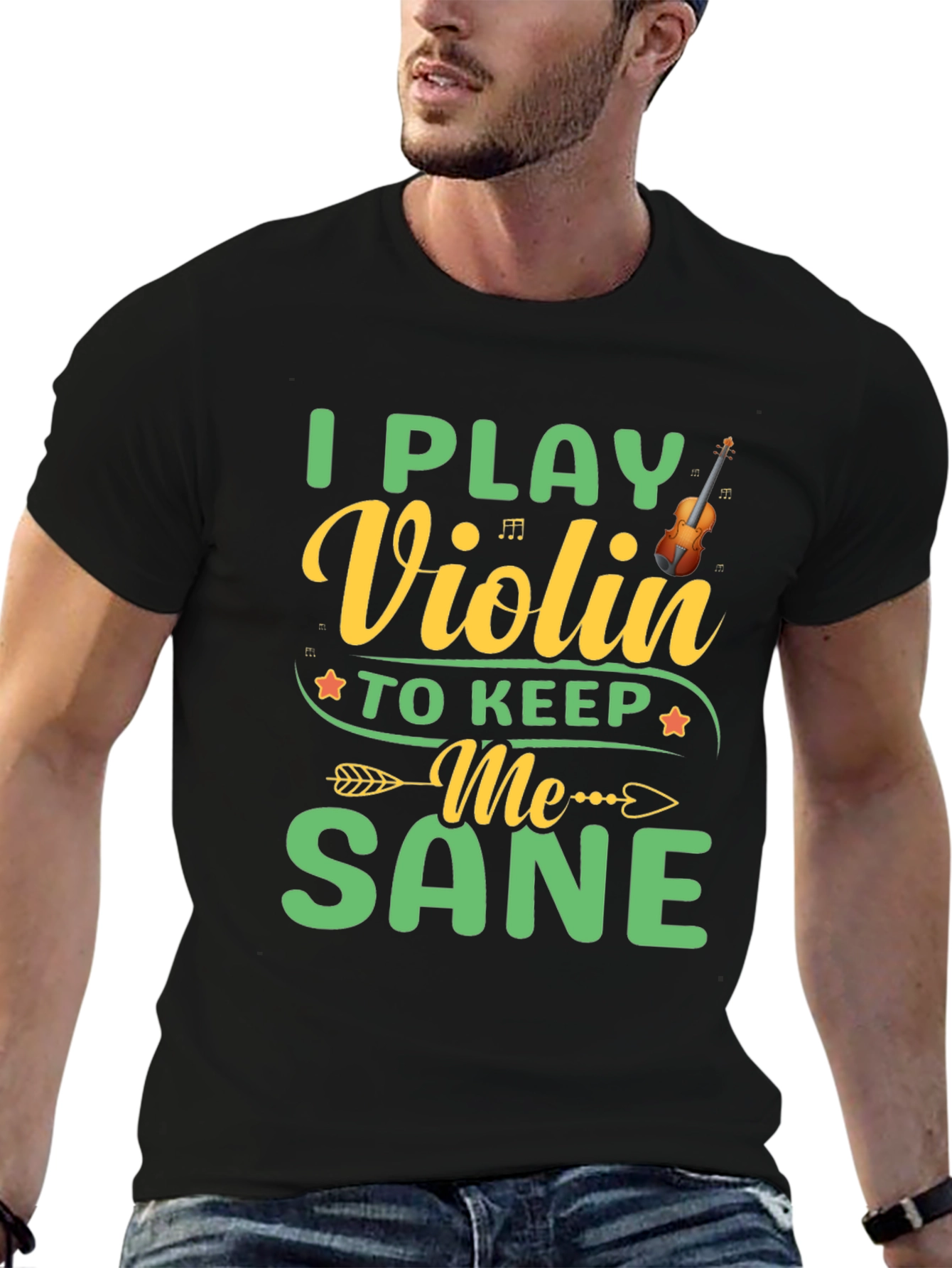 Black I Play Violin to Keep Me Sane Black T-Shirt view 6