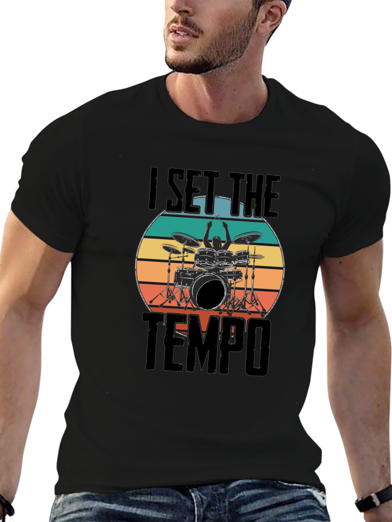 Black I Set The Tempo Drummer T-Shirt view 6