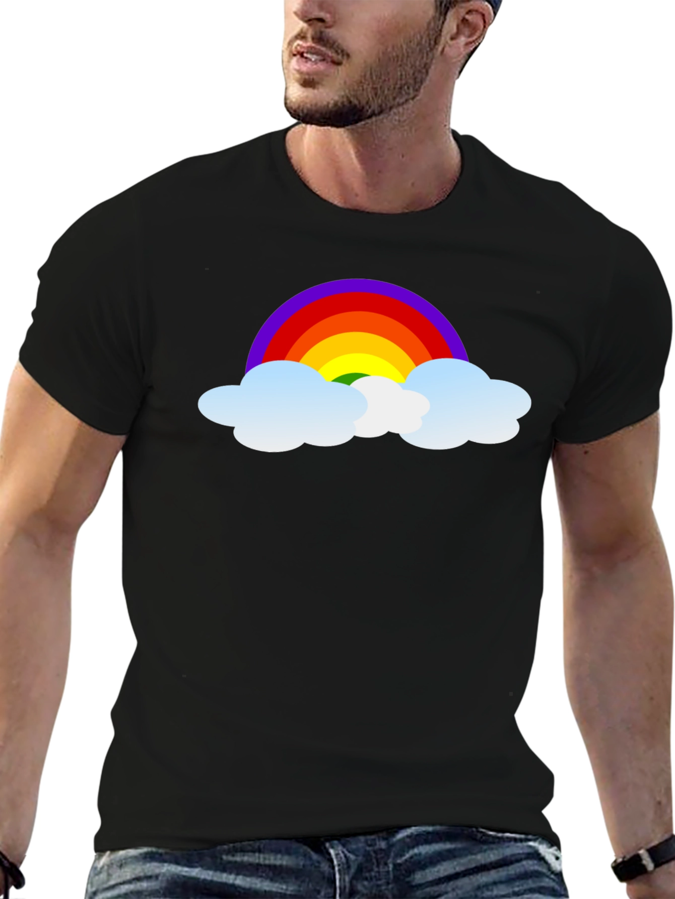 Black Rainbow Cloud Graphic Tee - Black Cotton T-Shirt view 6