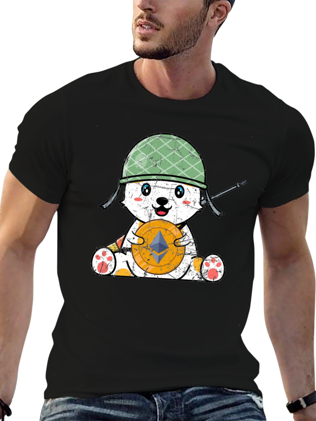 Black Crypto Bear Soldier Graphic Tee view 6