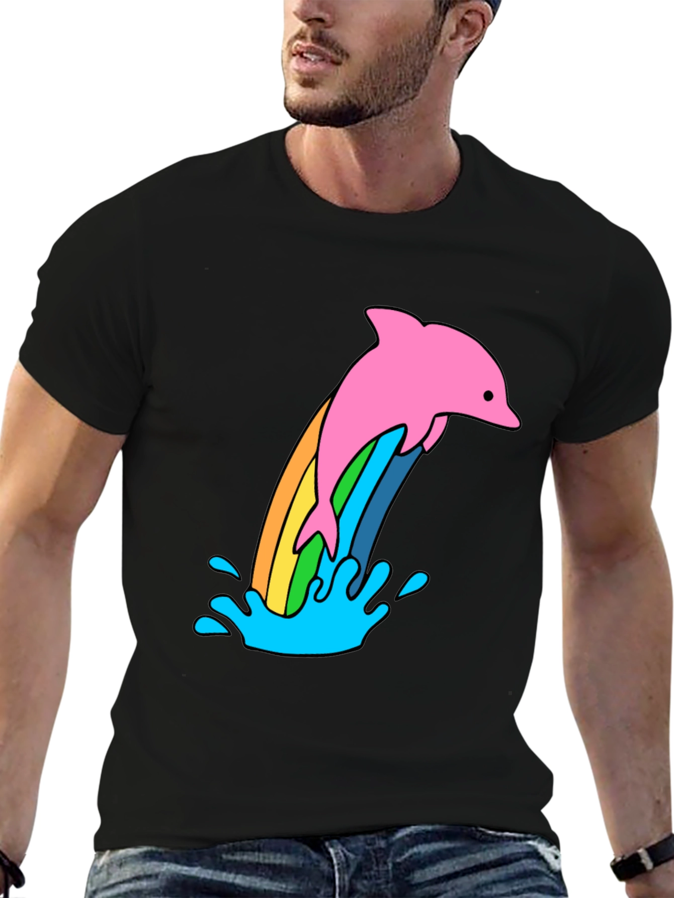 Black Rainbow Dolphin Black T-Shirt view 6