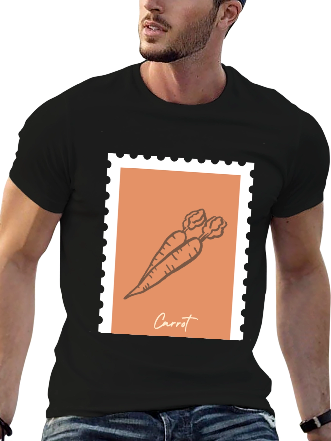 Black Carrot Stamp Graphic T-Shirt - Unisex Casual Tee view 6