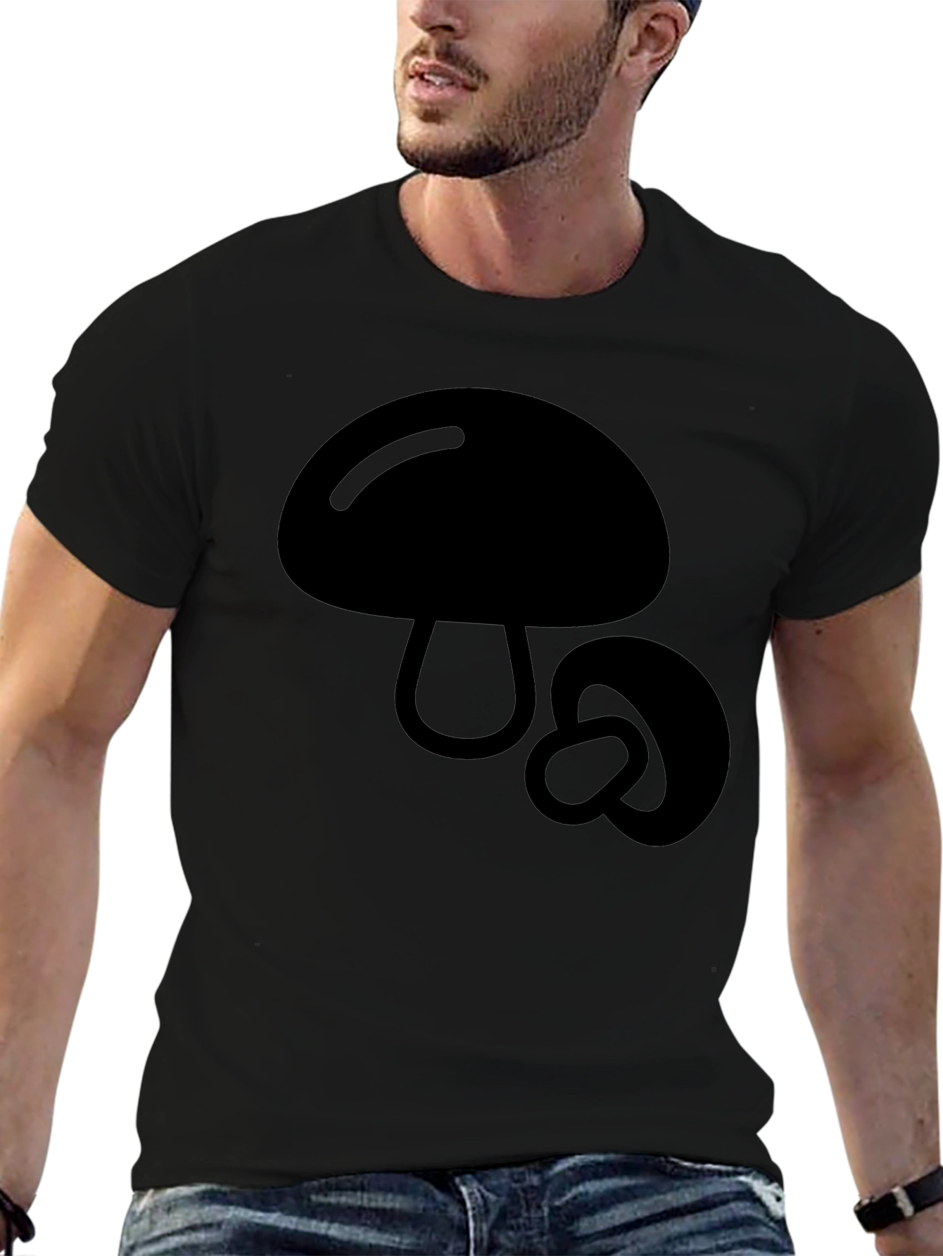 Black Mushroom Graphic Tee - Black Cotton Blend view 6