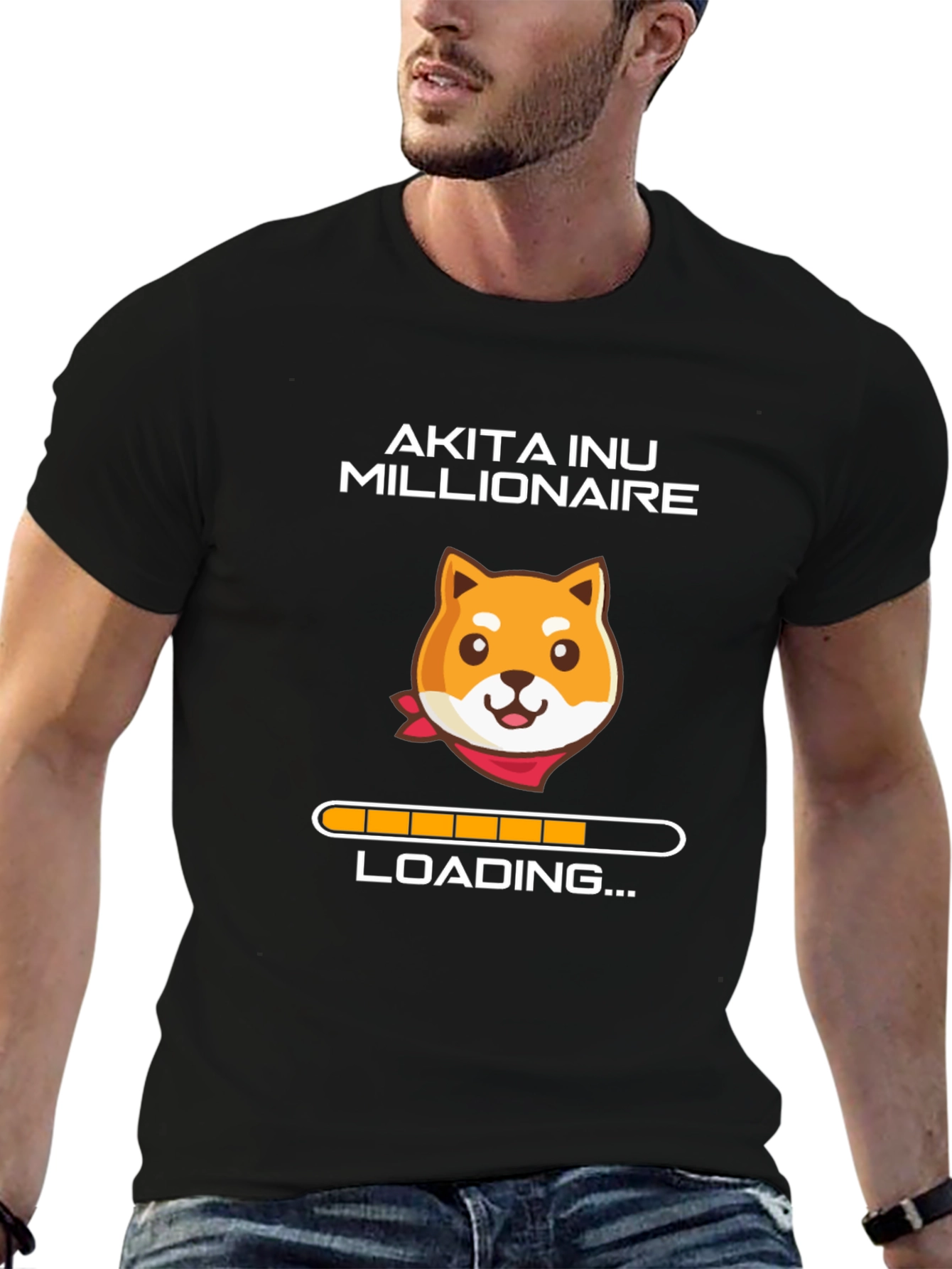 Black Akita Inu Millionaire Loading T-Shirt - Black view 6
