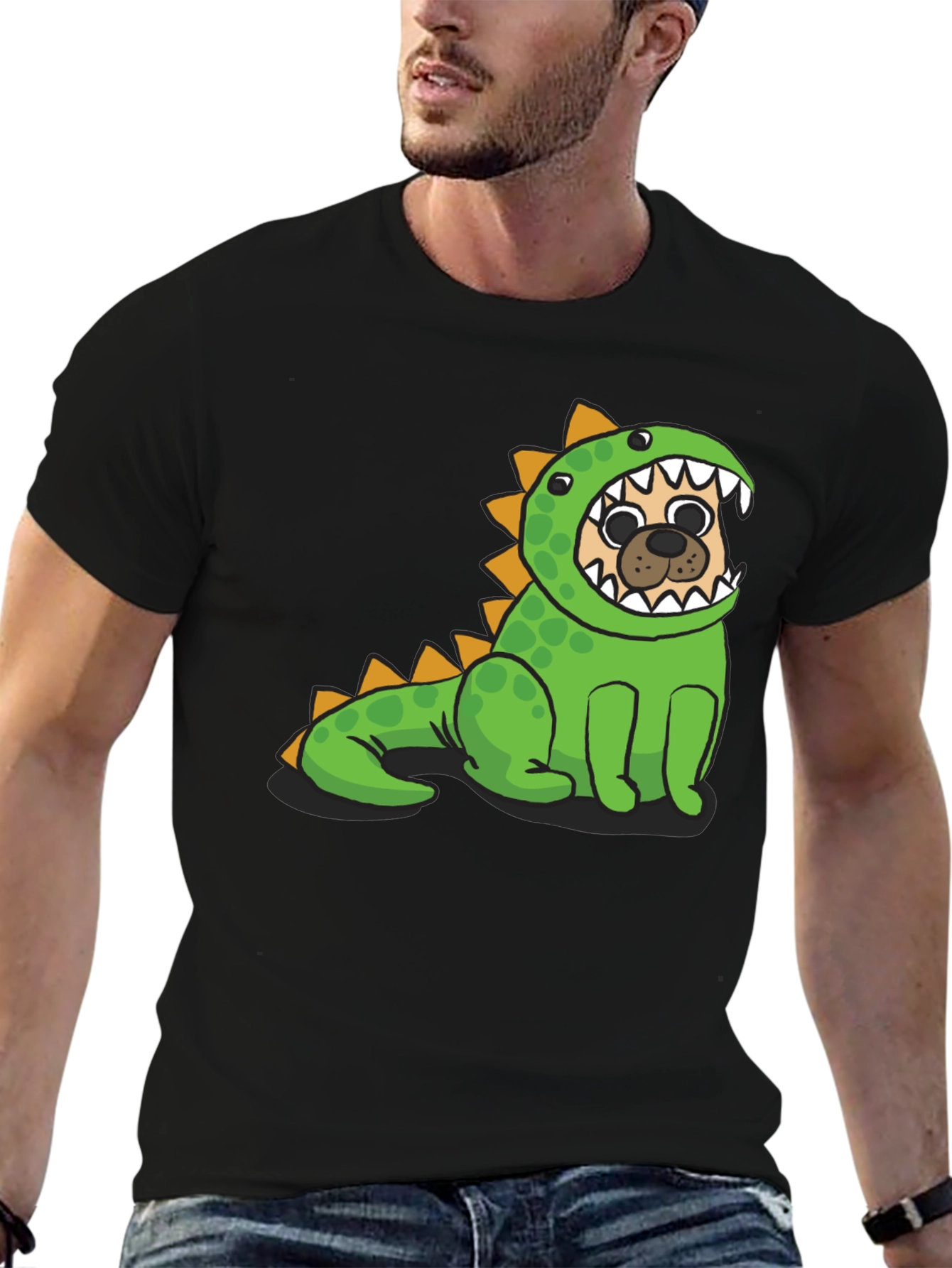 Black Pug in Dino Costume Graphic T-Shirt view 6