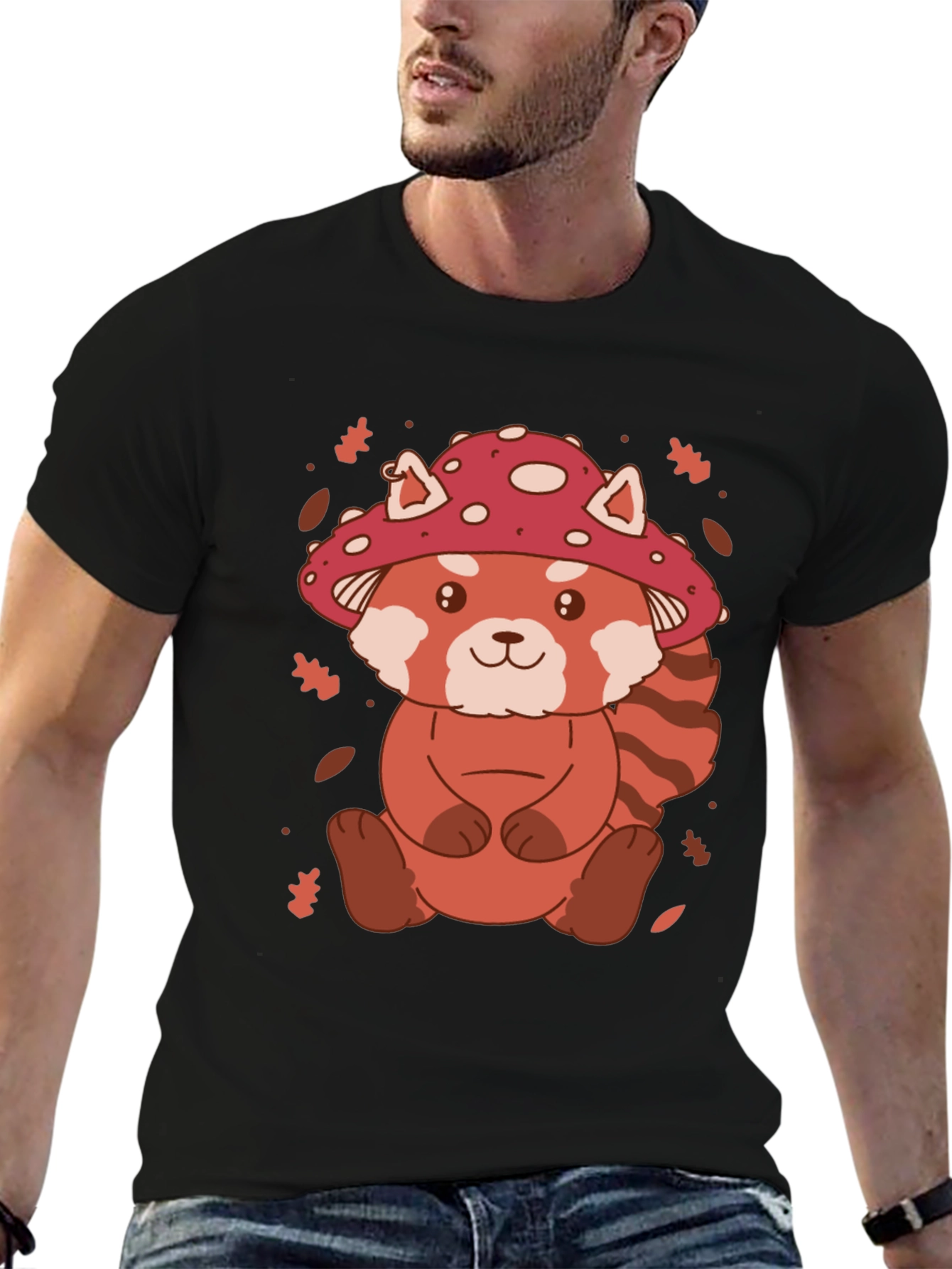 Black Mushroom Red Panda Graphic Tee view 6