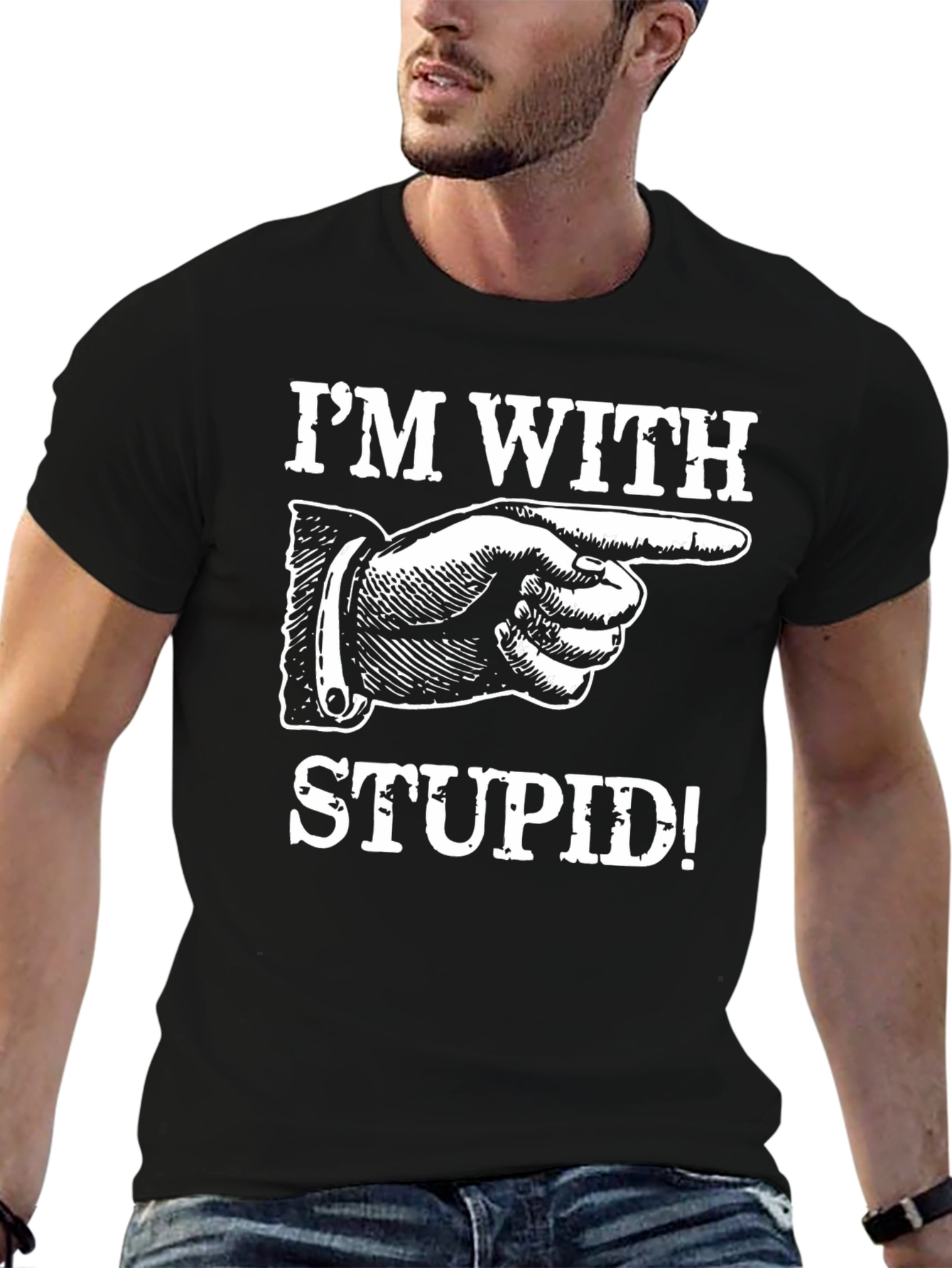 Black I'm With Stupid Graphic T-Shirt - Pointing Finger Design view 6