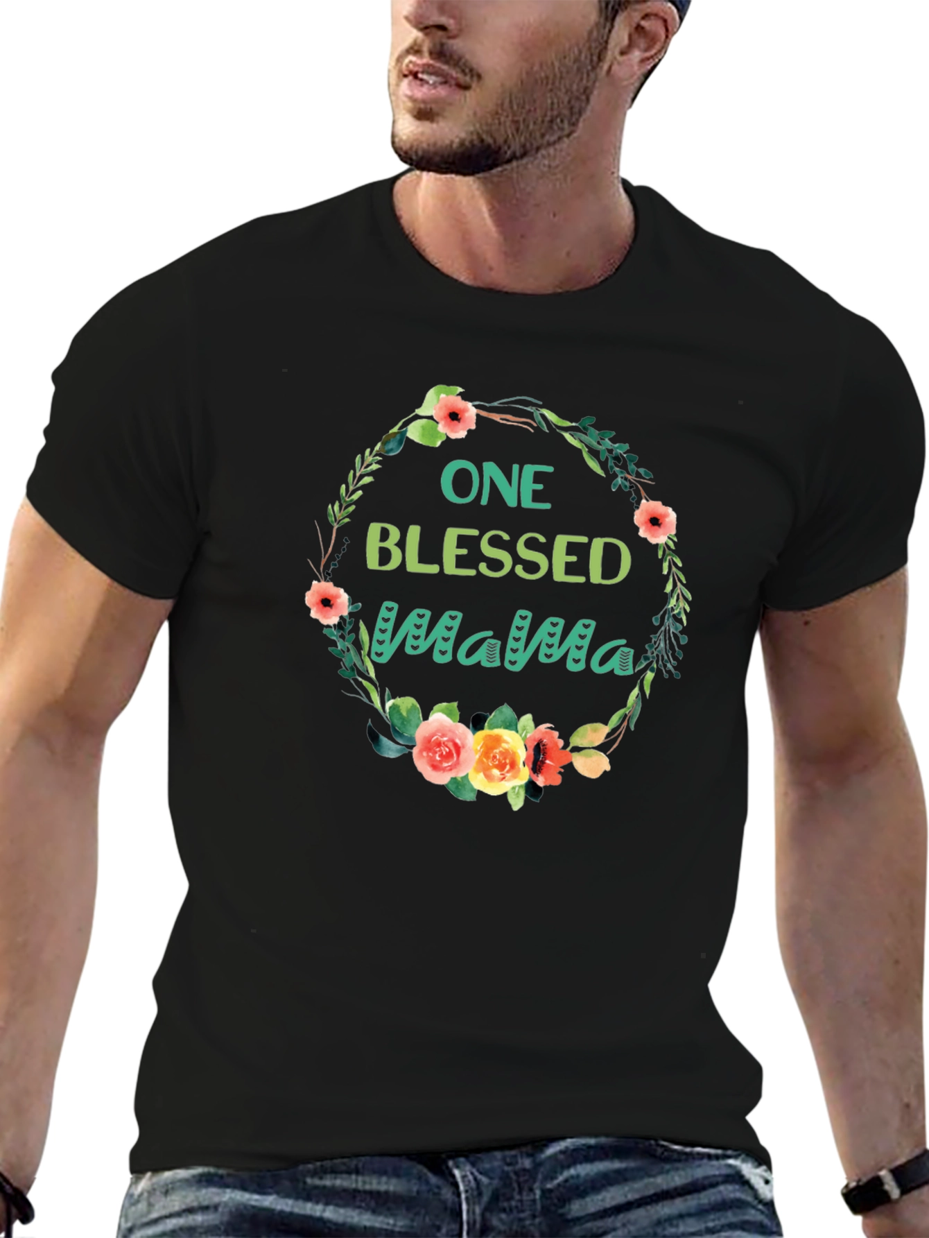 Black One Blessed Mama T-Shirt view 6