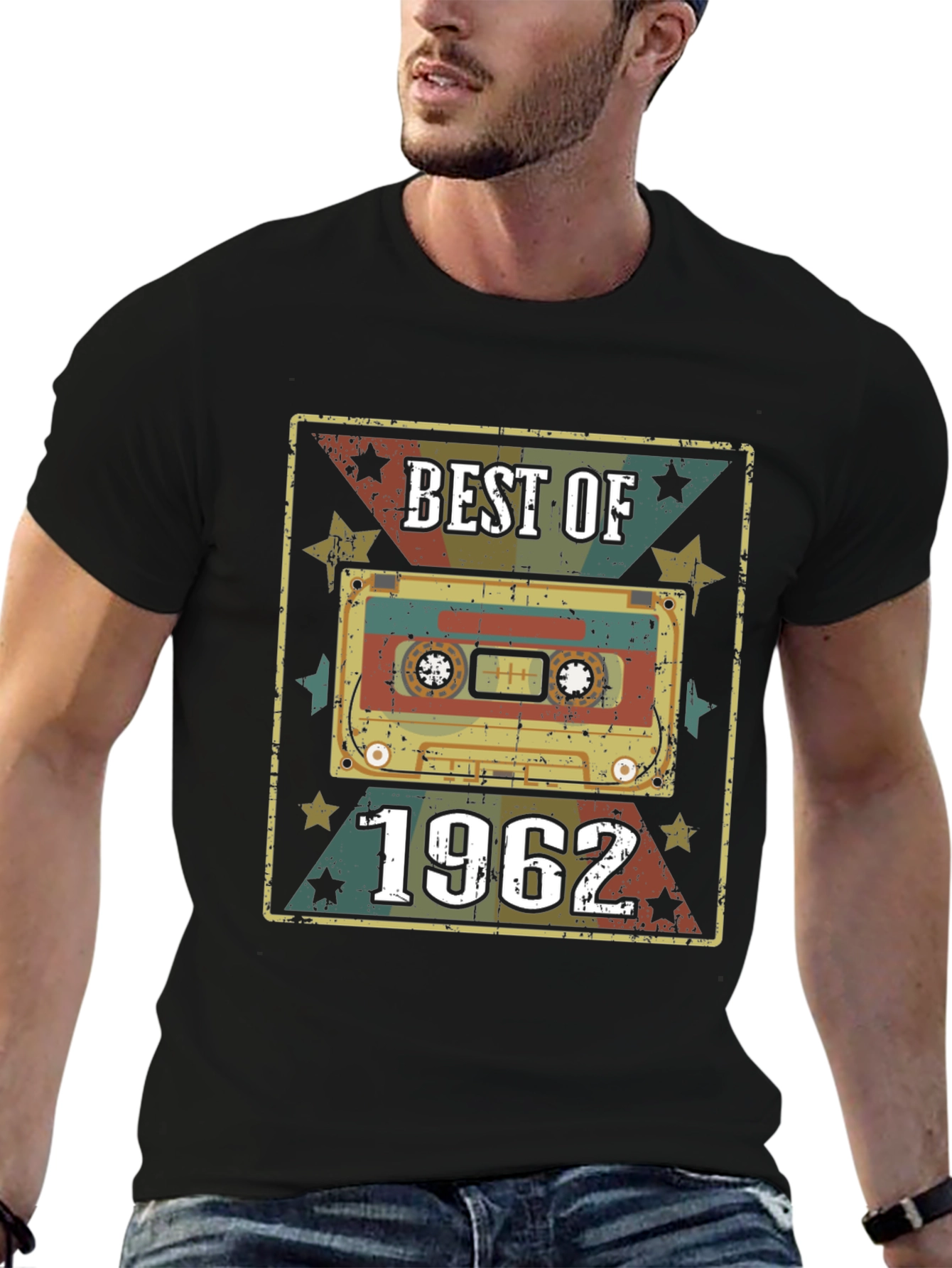 Black Best of 1962 Retro Cassette Graphic T-Shirt view 6