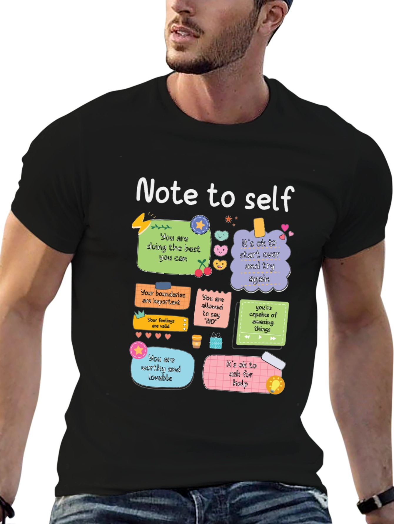 Black Note to Self Graphic T-Shirt, Positive Affirmations Tee view 6