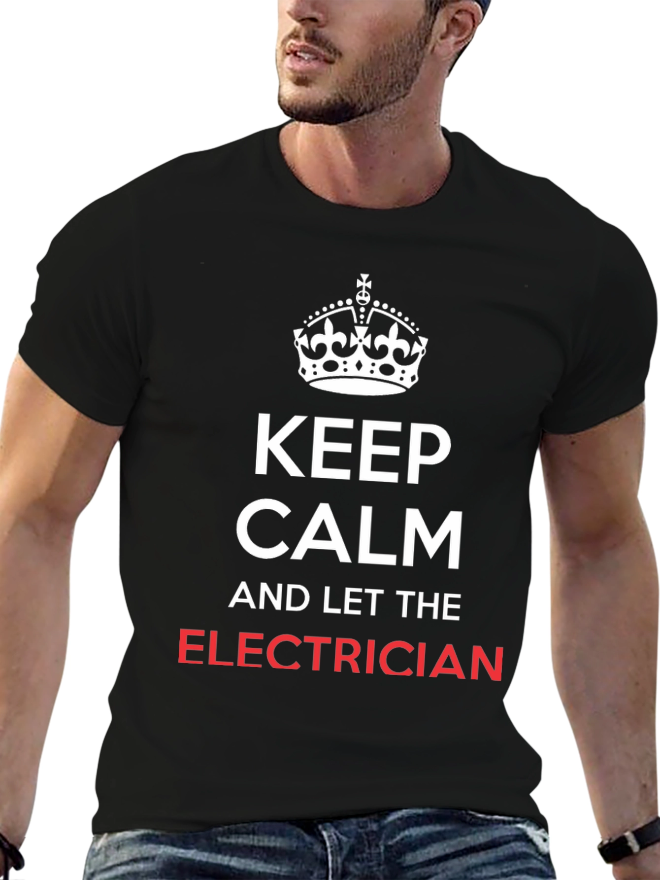 Black Keep Calm Electrician T-Shirt - Funny Electrician Gift view 6