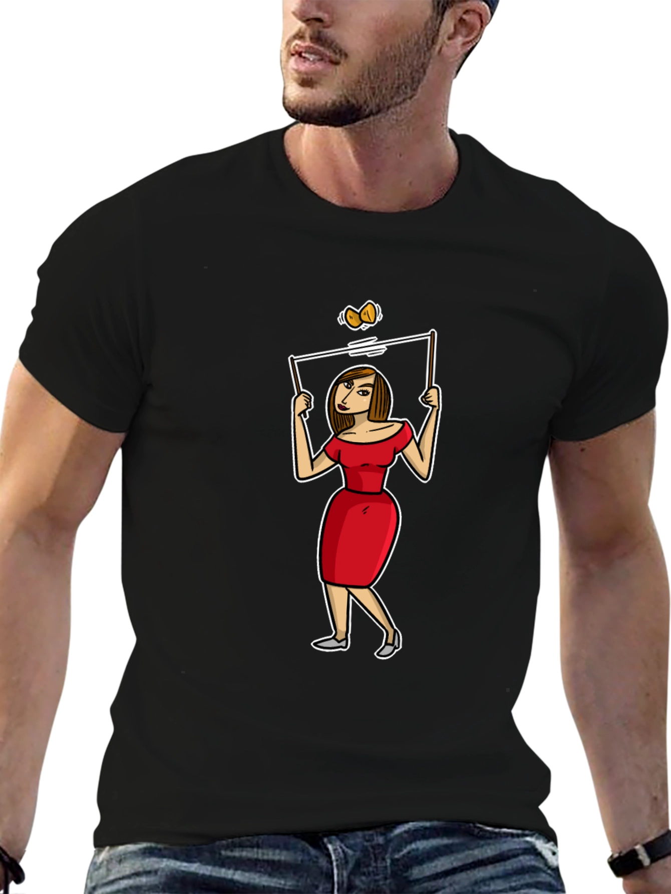 Black Cartoon Woman T-Shirt - Quirky Graphic Tee view 6