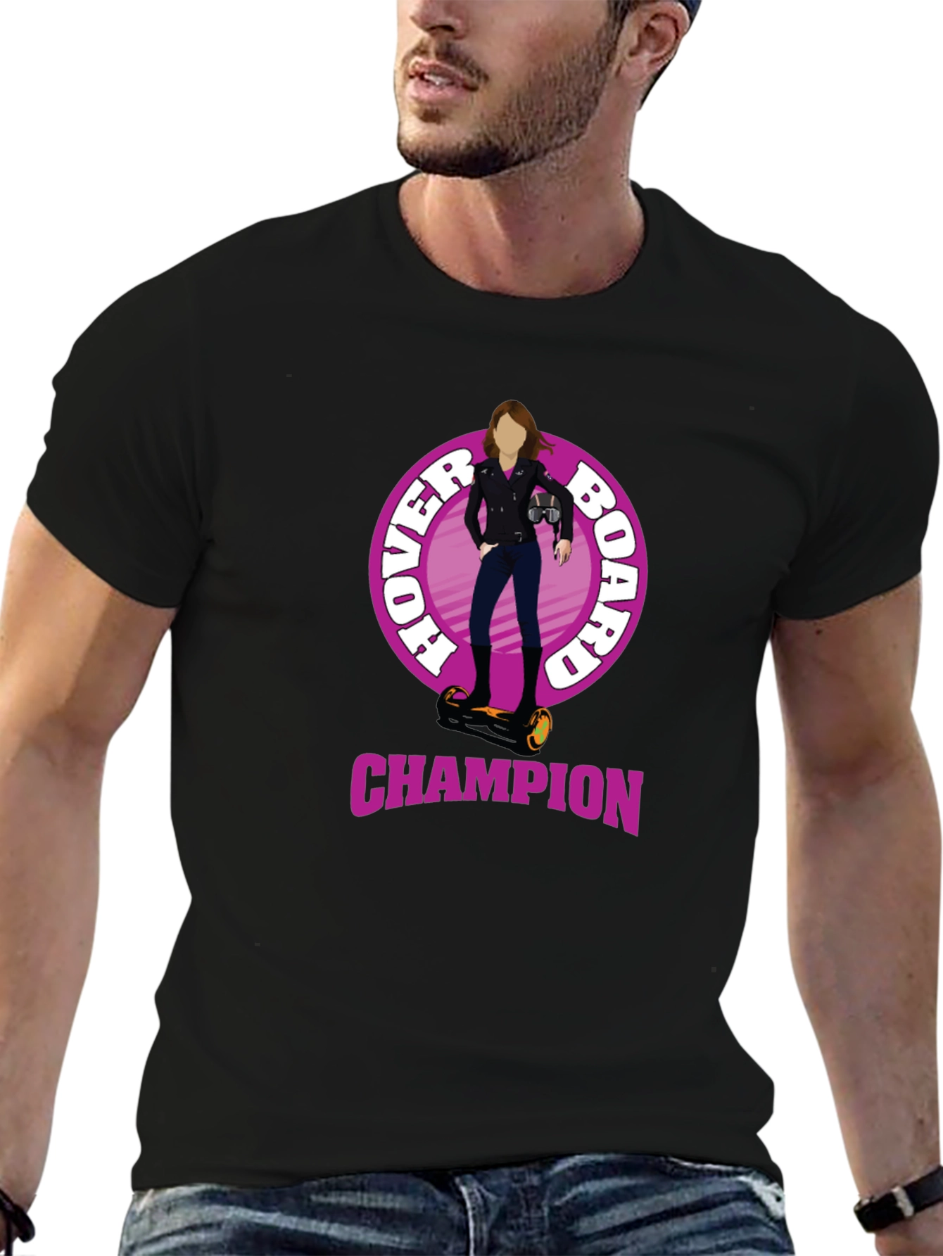 Black Hoverboard Champion Graphic Tee - Unique Design view 6