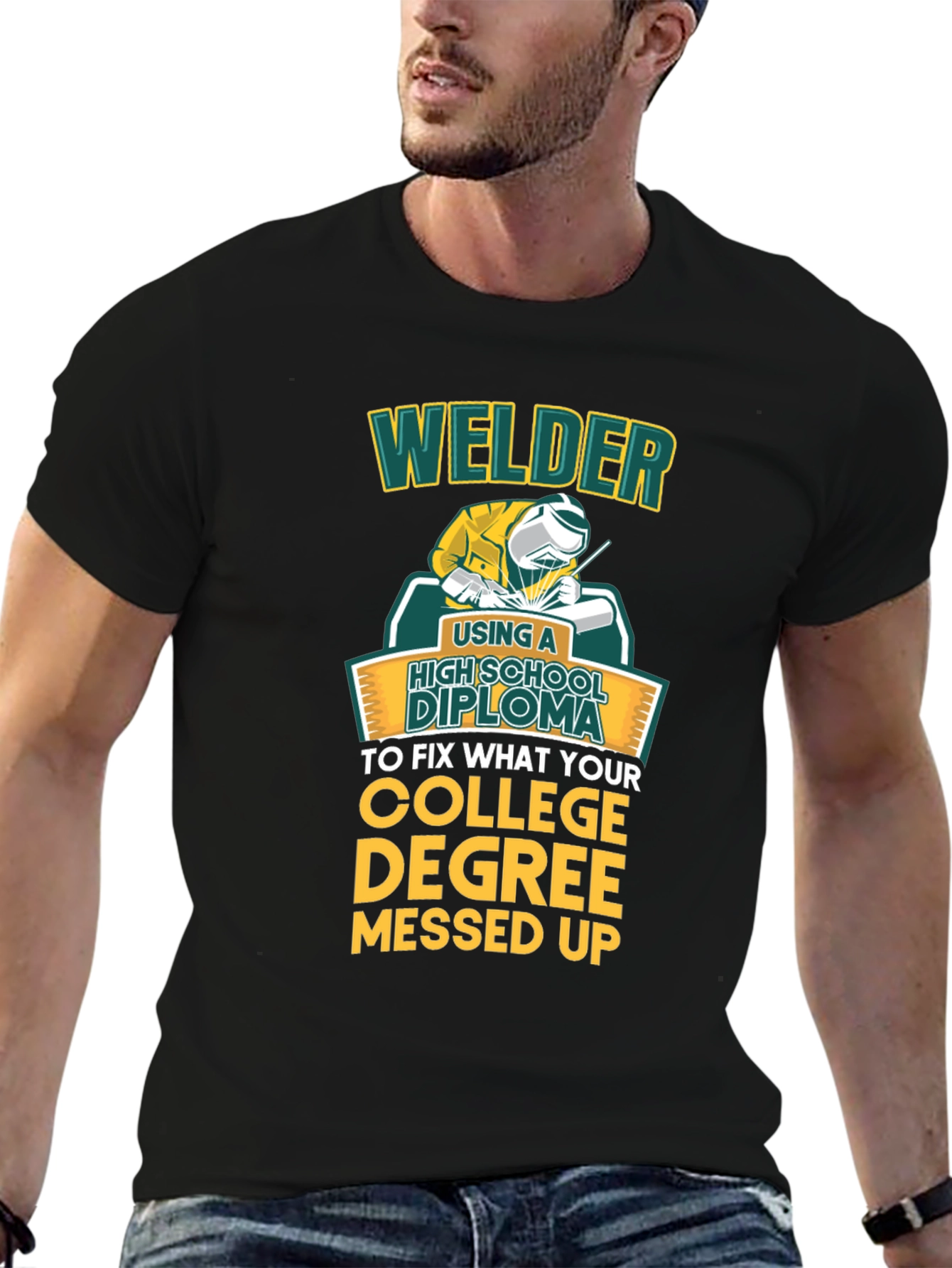 Black Welder High School Diploma Funny Black T-Shirt view 6