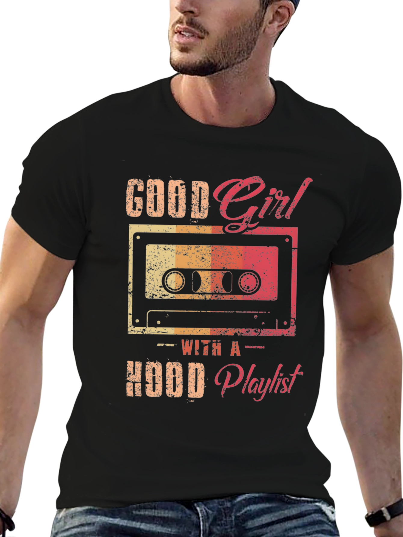 Black Good Girl Hood Playlist Graphic Tee view 6
