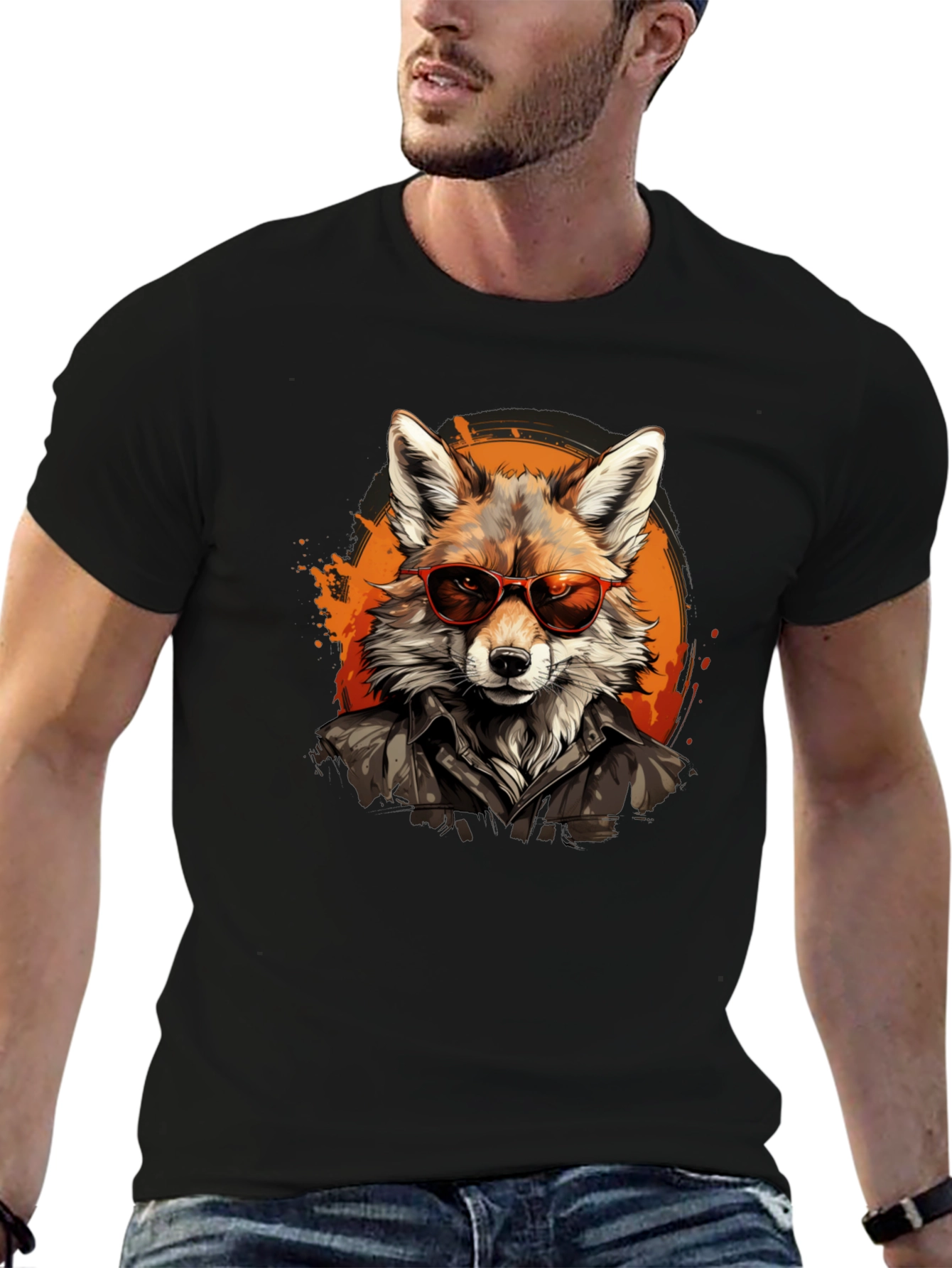 Black Cool Fox Graphic Tee - Trendy Animal T-Shirt view 6