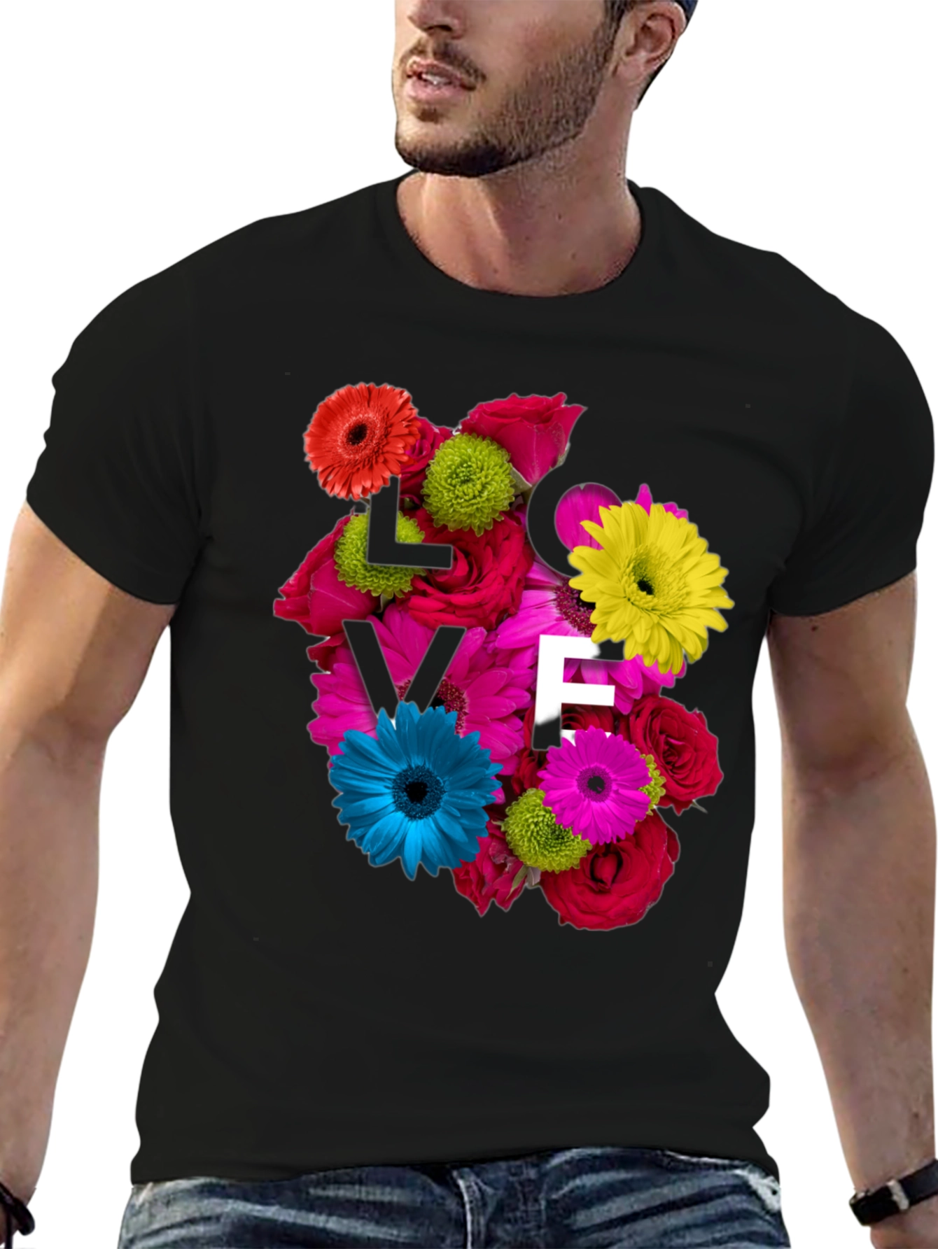 Black Floral Love T-Shirt - Unique Design view 6